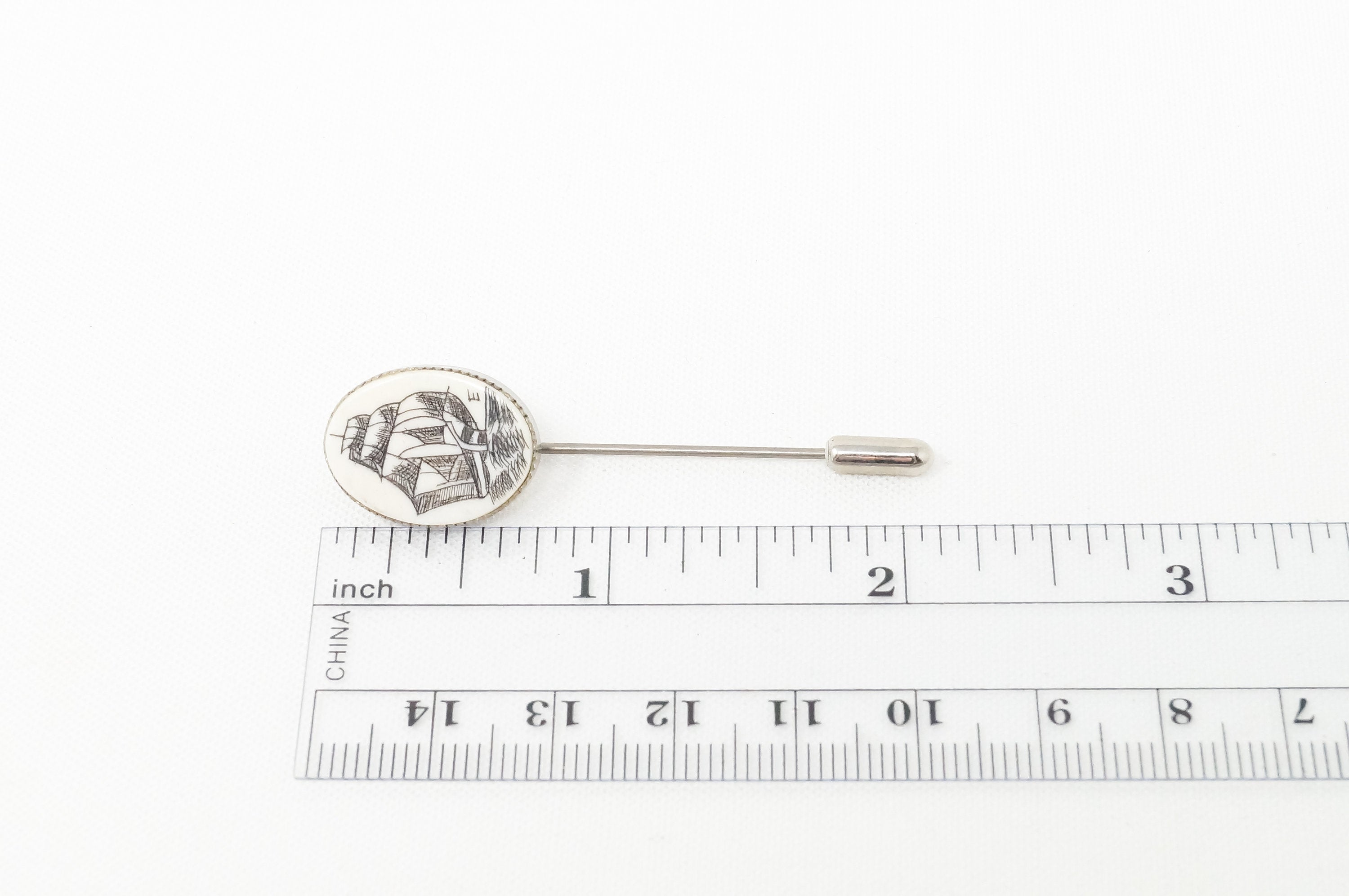 Antique Carving Sailing Ship Sterling Silver Brooch Lapel Pin