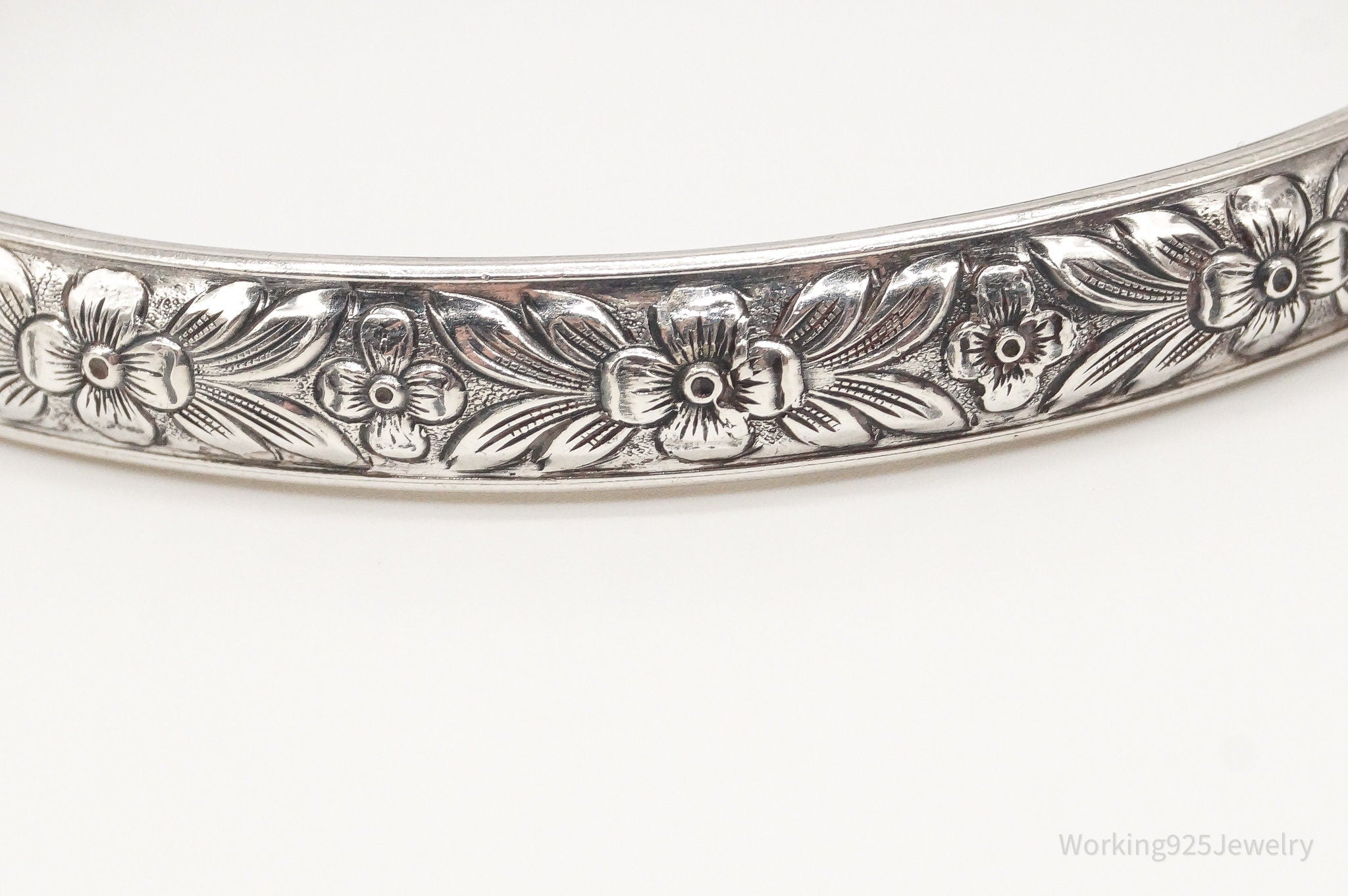 Antique Designer Lang Sterling Silver Floral Bangle Bracelet