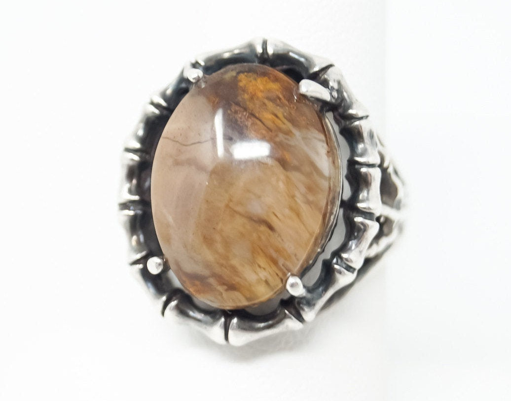 Vintage Jasper Southwestern Bamboo Design Sterling Silver Ring - Size 7.25