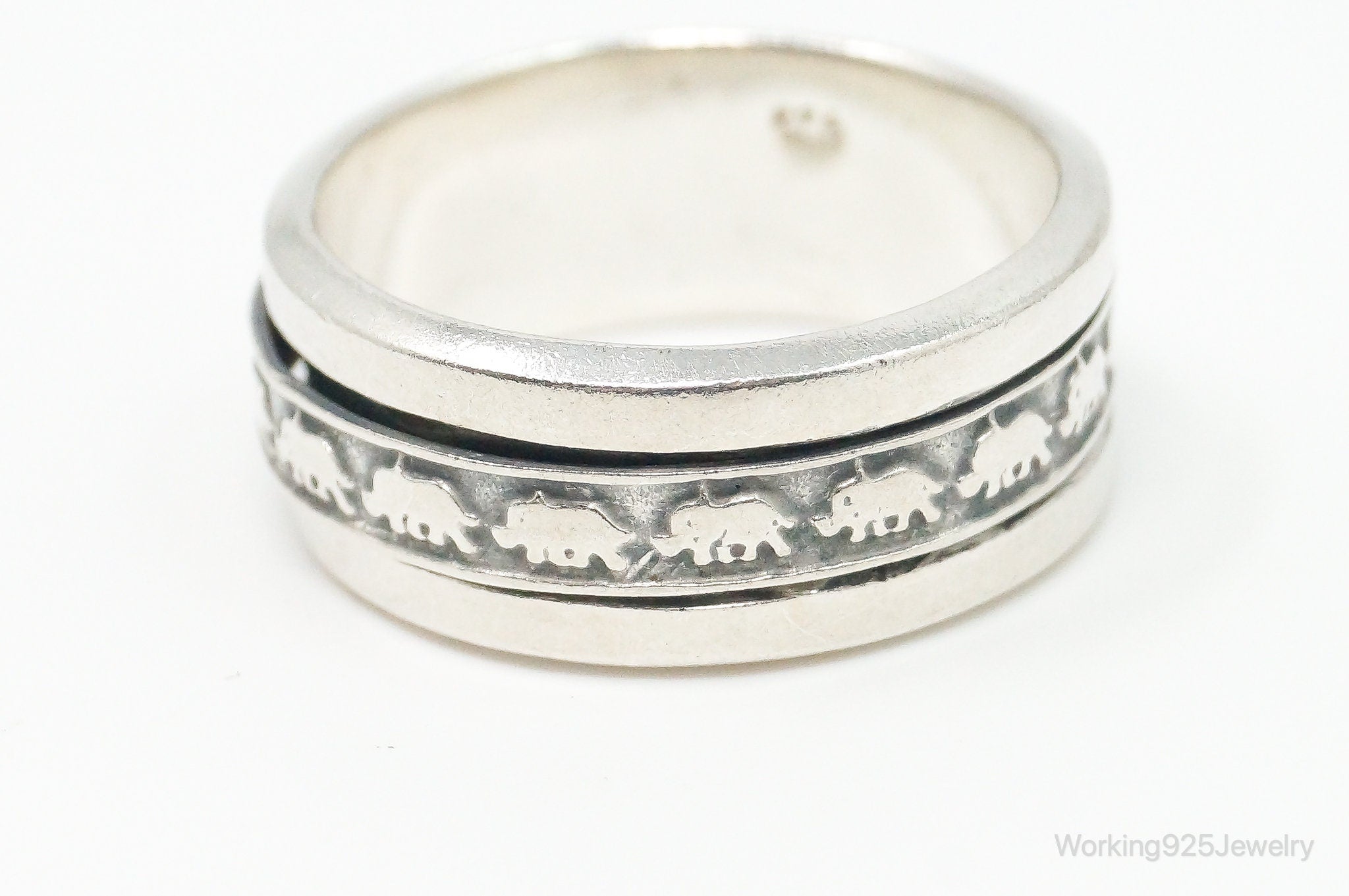 Vintage Elephant Spinner Sterling Silver Band Ring - Size 13