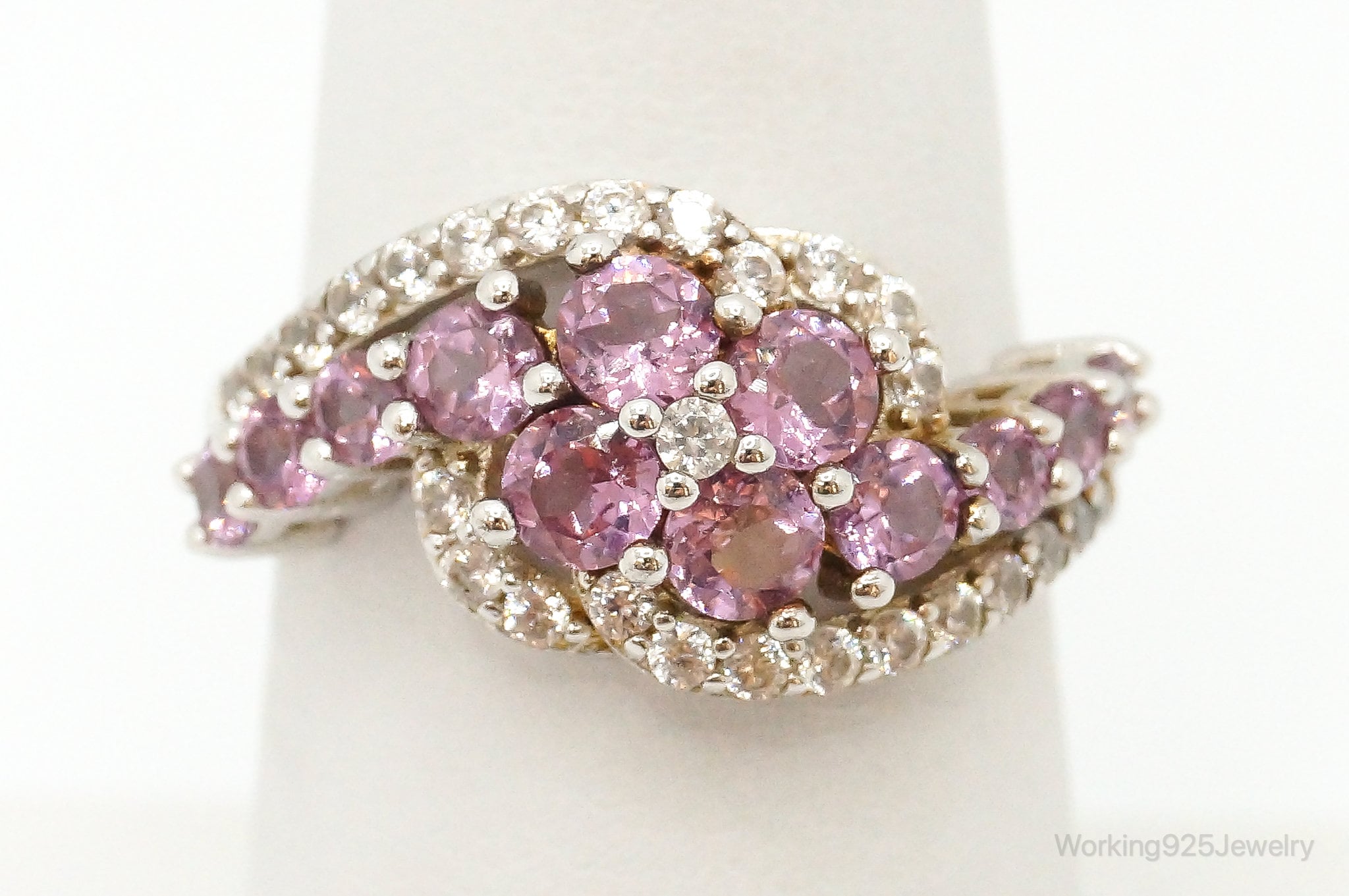 Designer BBJ Pink Topaz Cubic Zirconia Sterling Silver Ring - Size 7