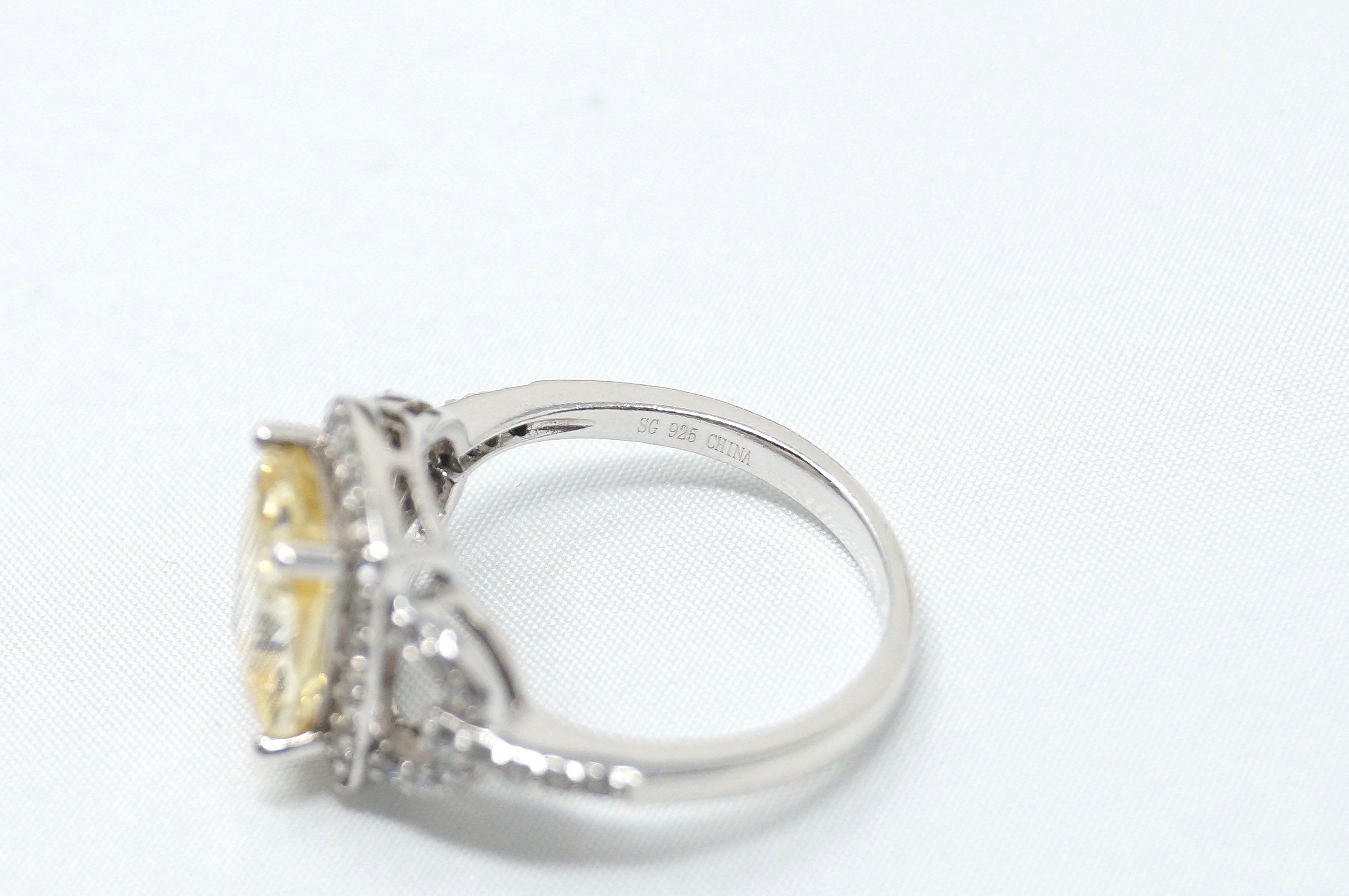 Vintage Designer Large Citrine CZ Art Deco Style Sterling Silver Ring Sz 6.75