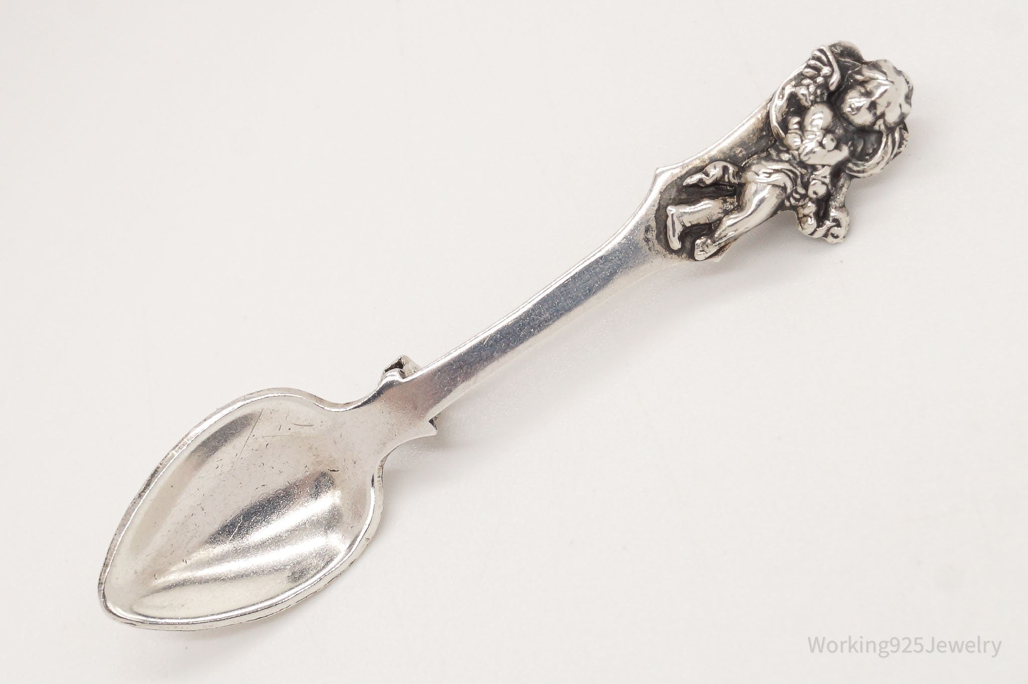 Antique Cherub Sterling Silver Spoon Brooch Pin