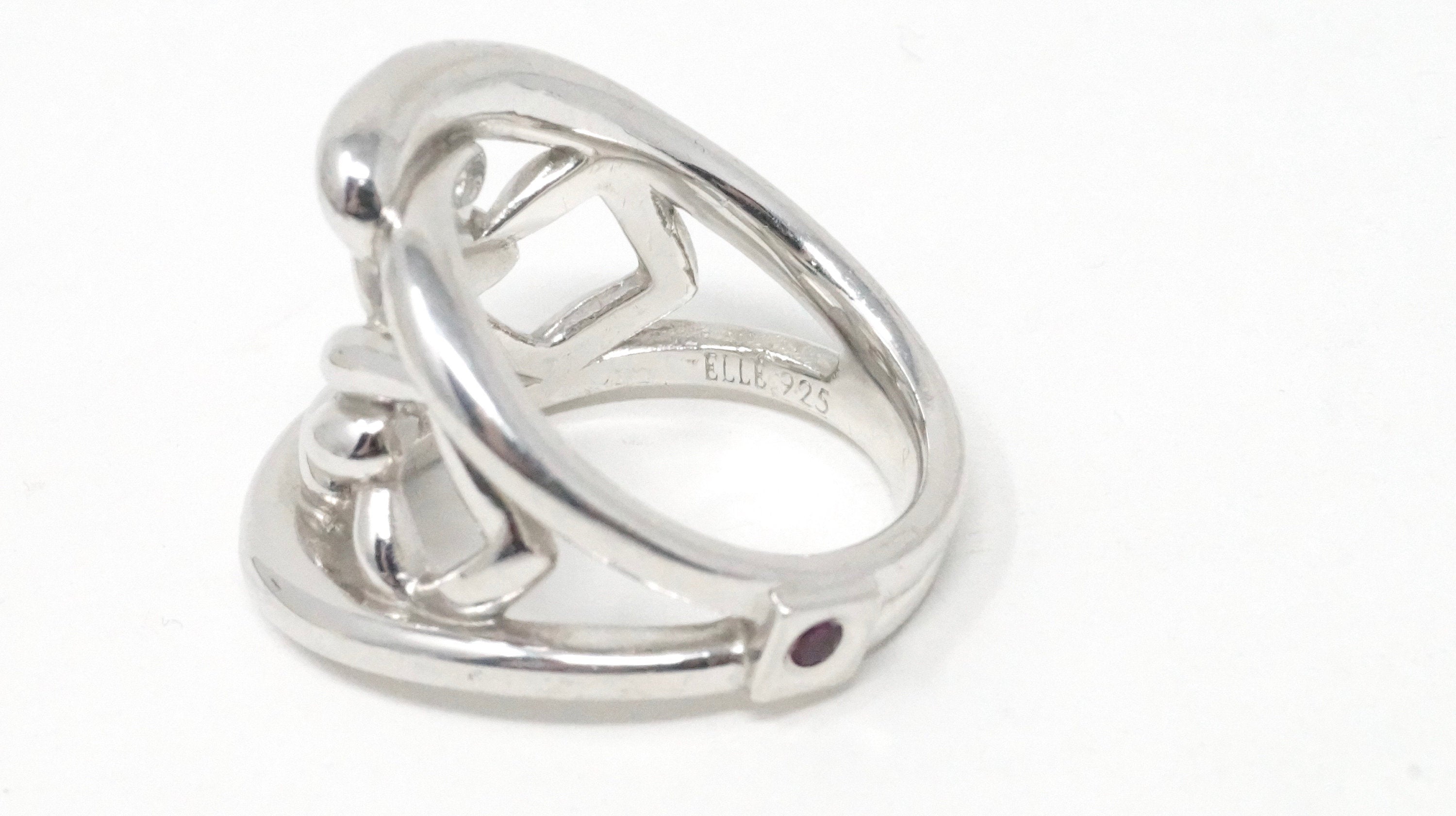 Vintage Designer ELLE Beautiful Modern Fence Ruby Sterling Silver Ring - Size 7