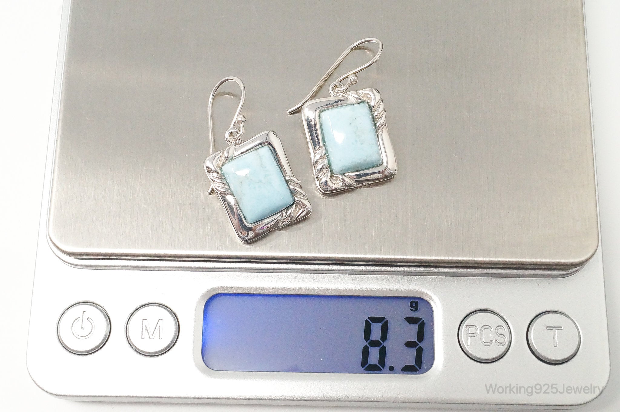 Designer BBJ Blue Larimar Sterling Silver Earrings