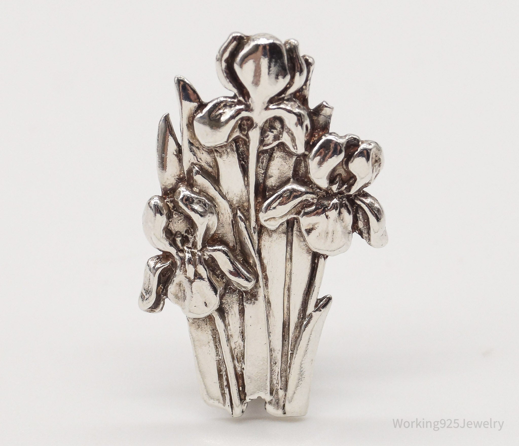 Antique Floral Sterling Silver Brooch Pin