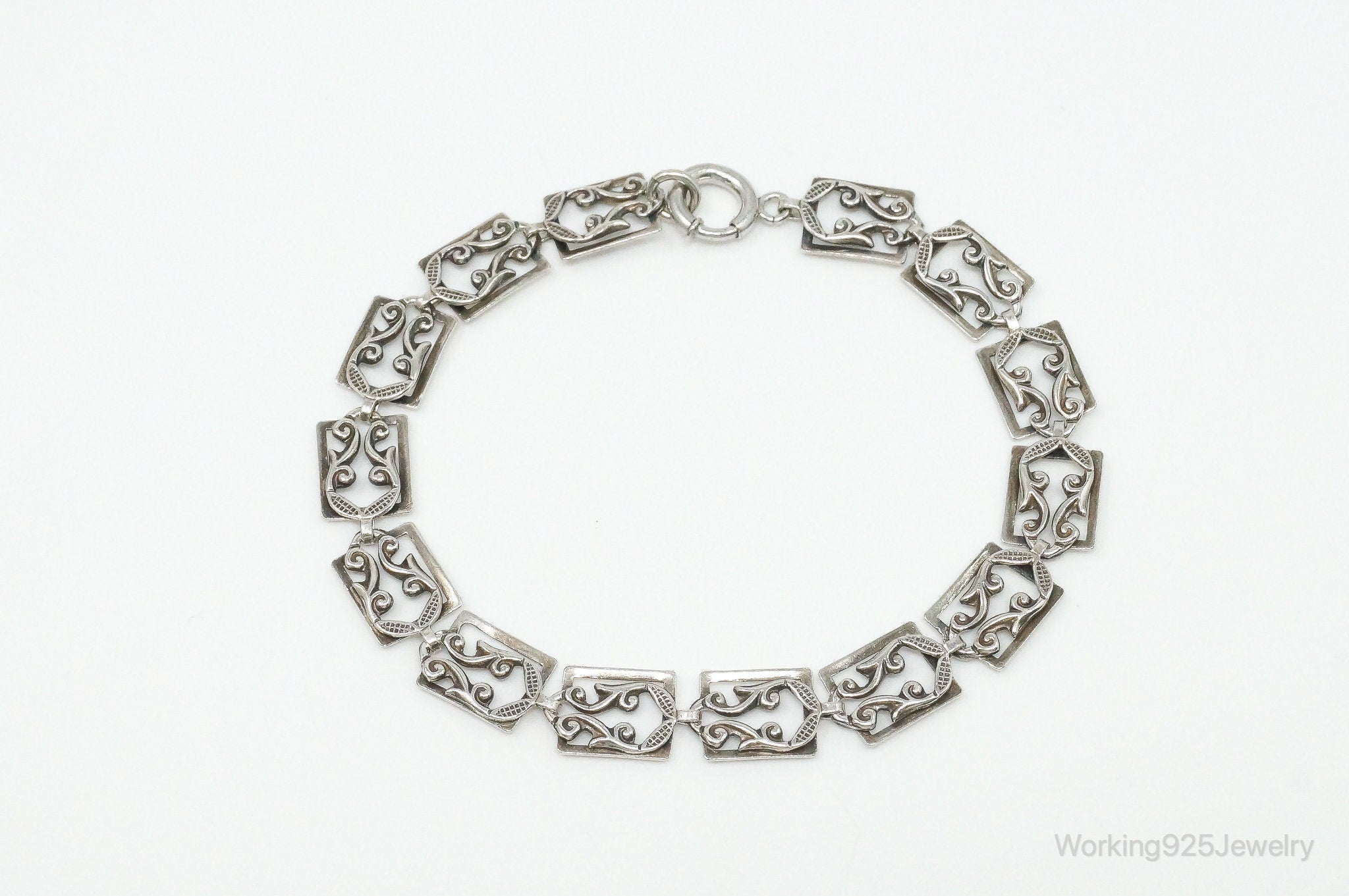 Antique Art Deco Sterling Silver Panel Bracelet