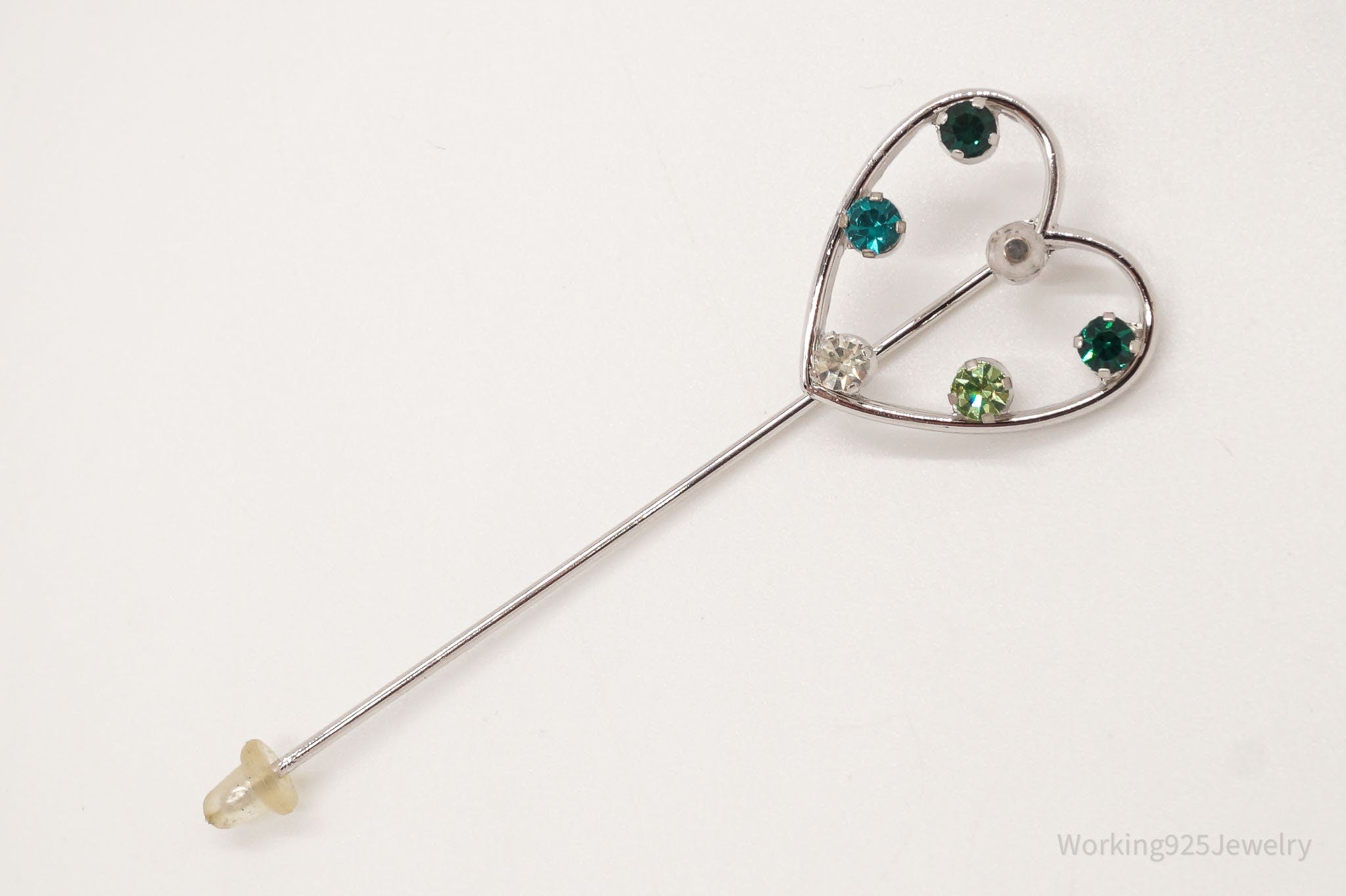 Antique Anson Rhinestone Heart Sterling Silver Stick Pin