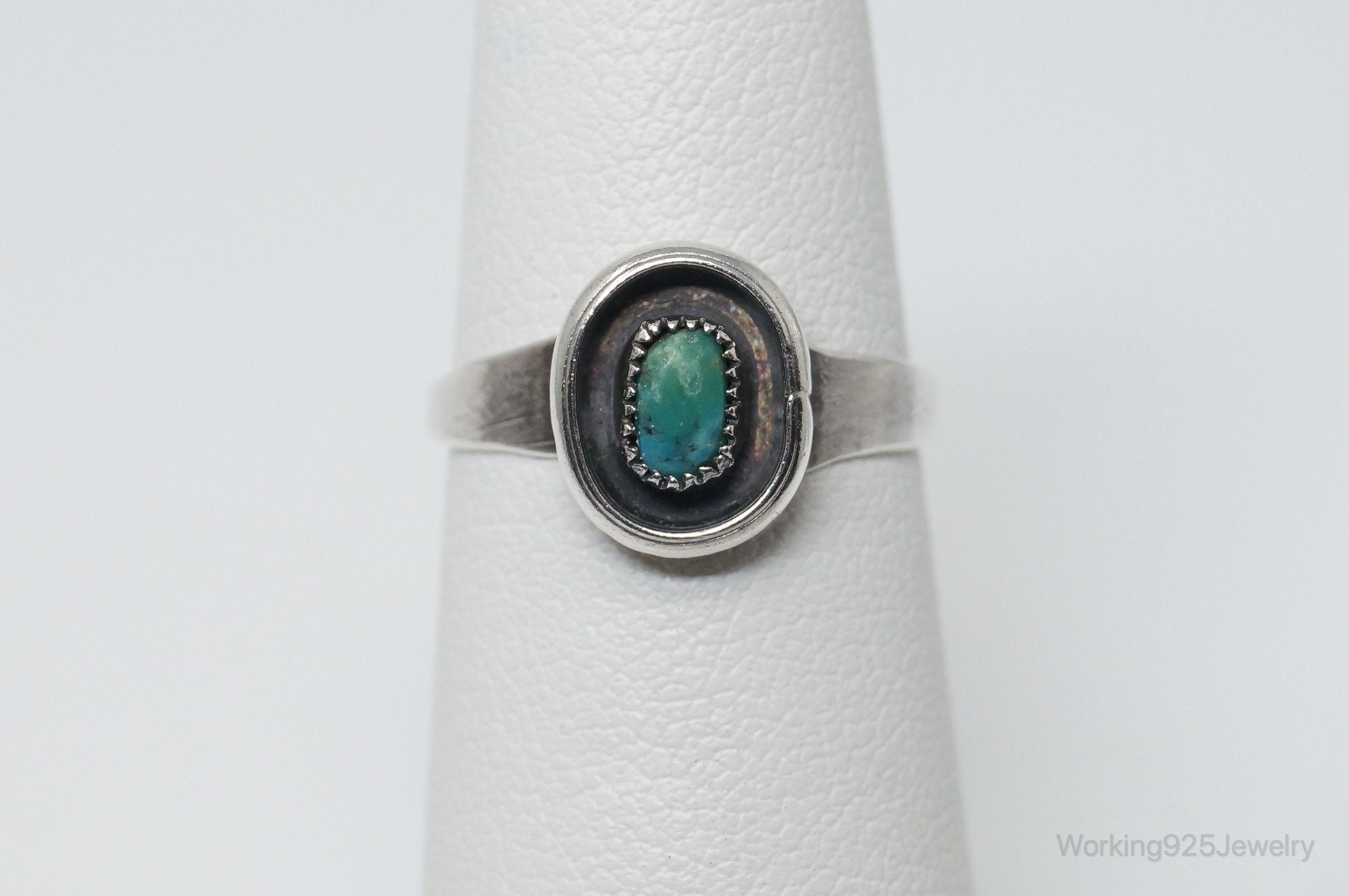 VTG Handmade Native American Turquoise Unsigned Sterling Silver Ring - SZ 4.75