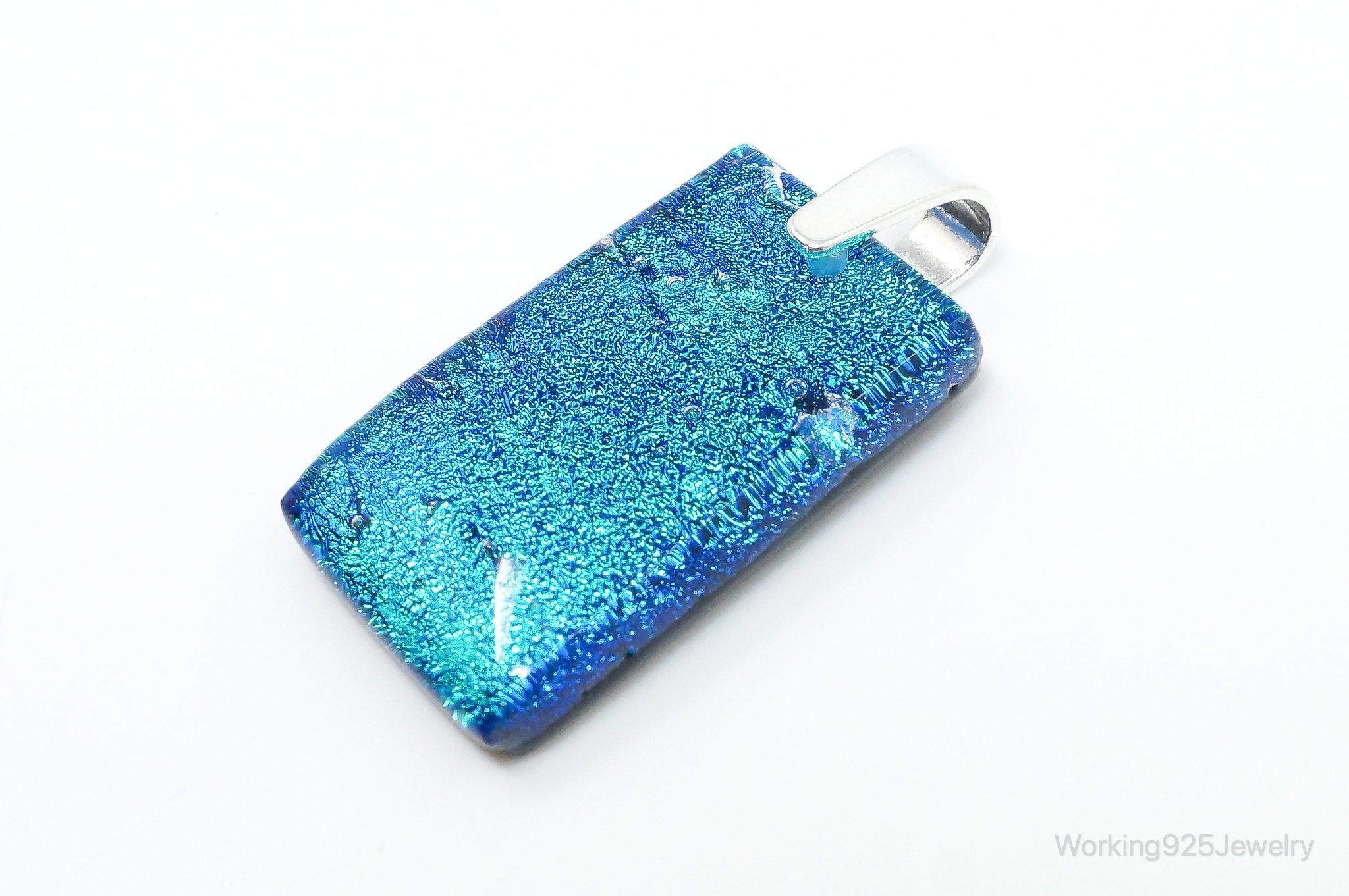 Large Vintage Dichroic Glass Sterling Silver Necklace Pendant