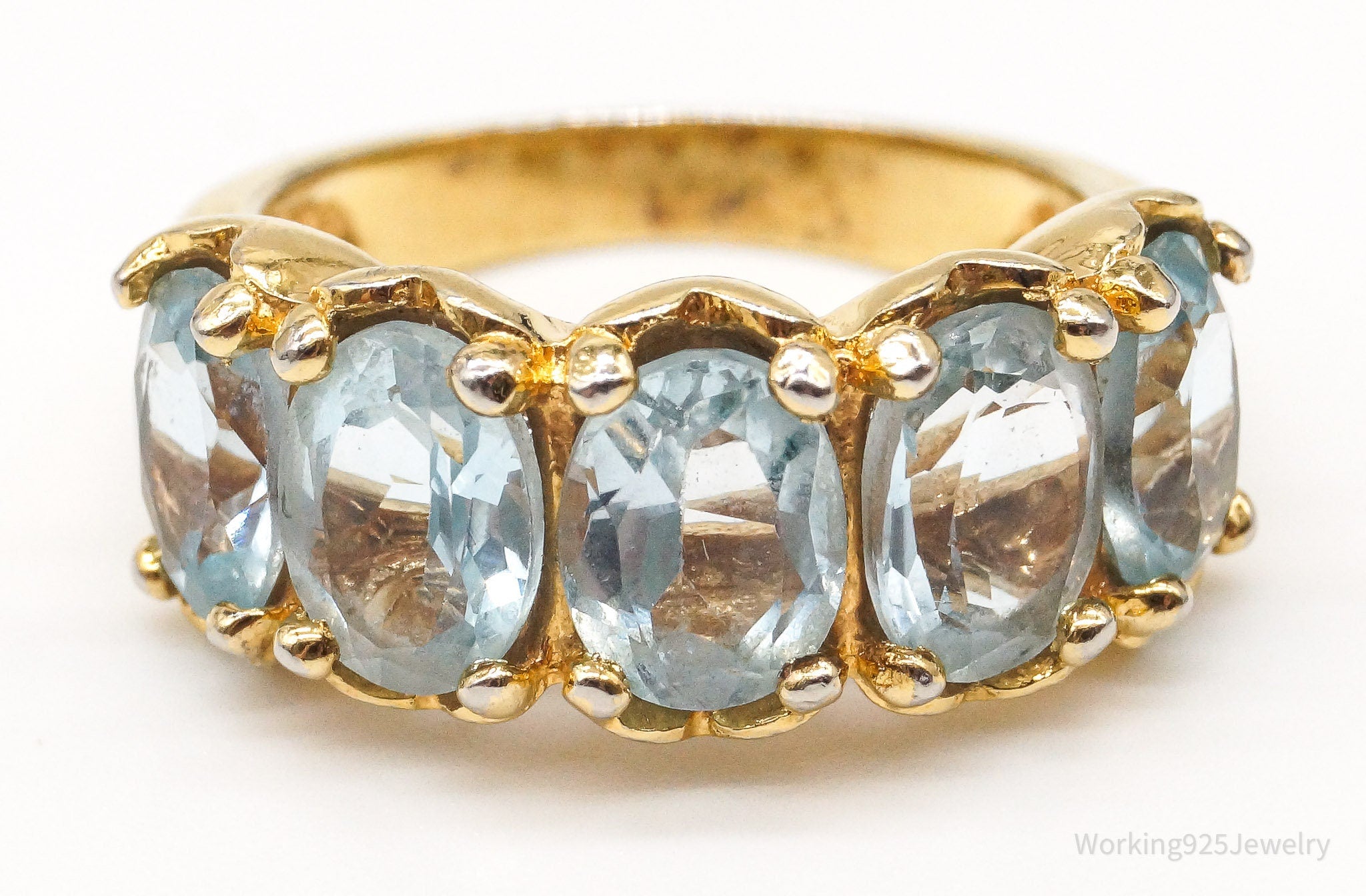 Vintage Blue Topaz Gold Vermeil Sterling Silver Ring - Size 5