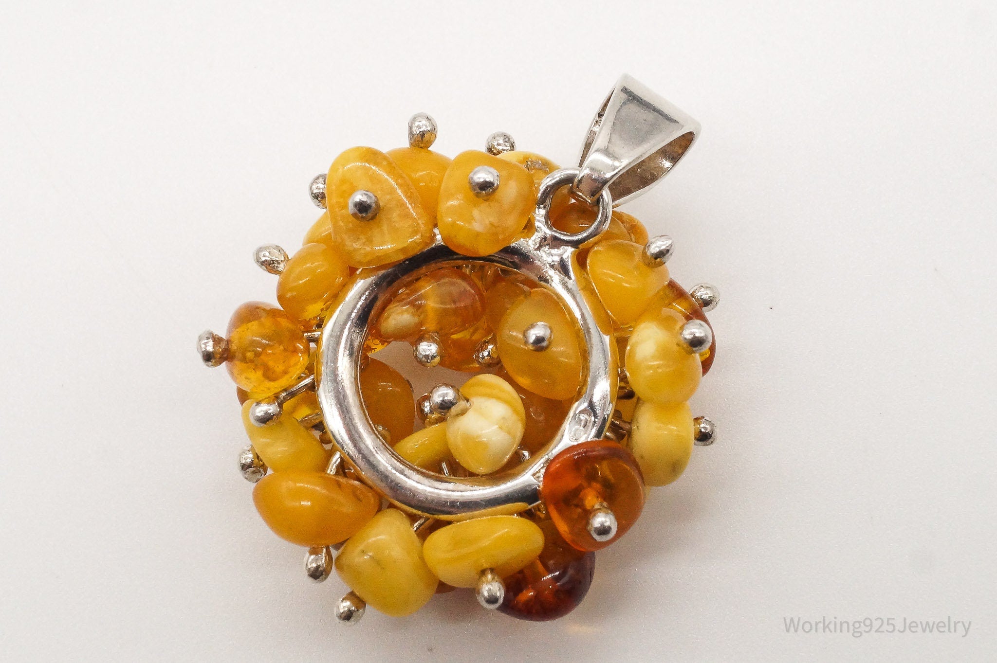 Vintage Amber Modernist Sterling Silver Pendant