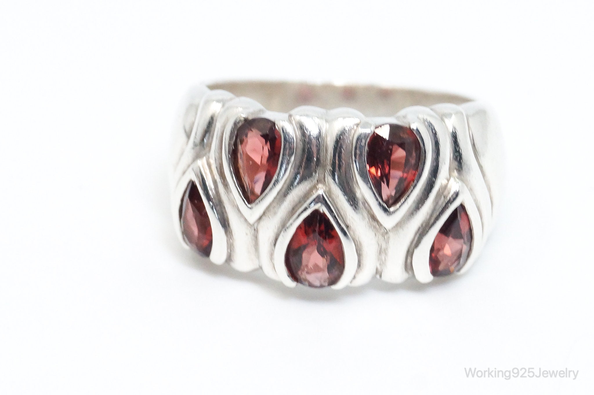 Vintage Designer CNA Garnet Sterling Silver Ring - SZ 9.25