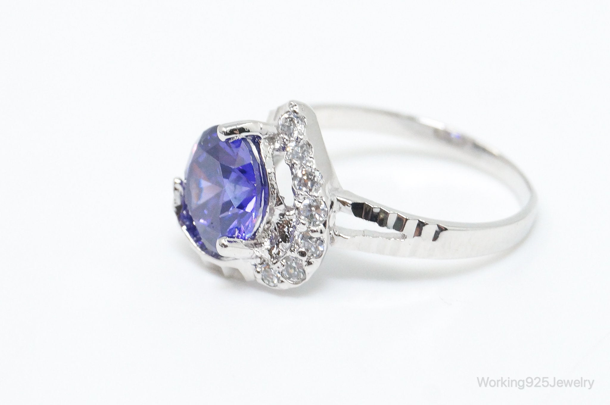 Vintage Blue Purple Cubic Zirconia Sterling Silver Ring - Sz 5.5