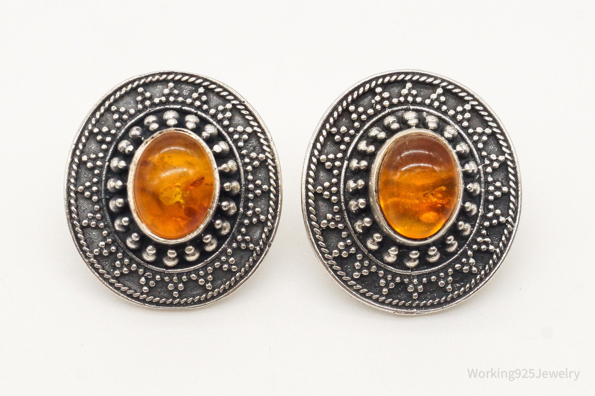 Vintage Designer Boma Amber Sterling Silver Earrings