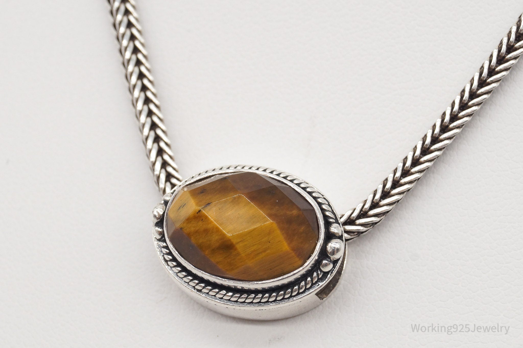 Vintage Designer Lori Bonn Tigers Eye Sterling Silver Necklace