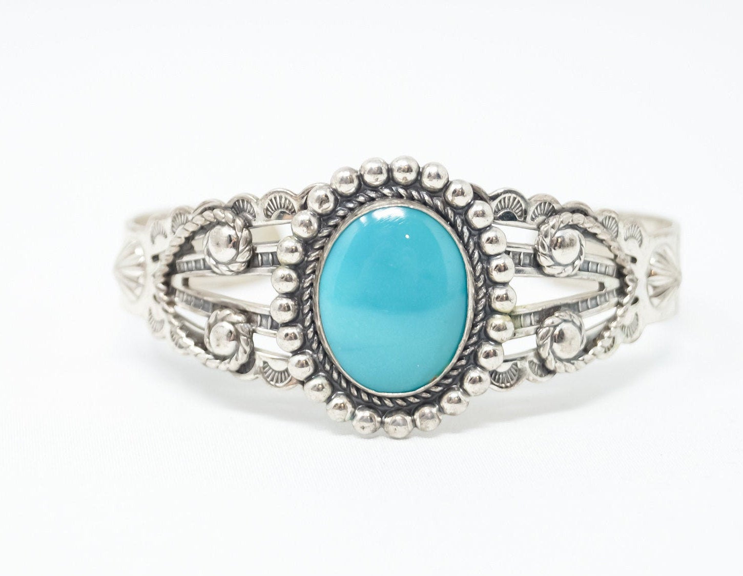 Southwest Designer Bell Trading Post Turquoise Sterling Silver Cuff Bracelet