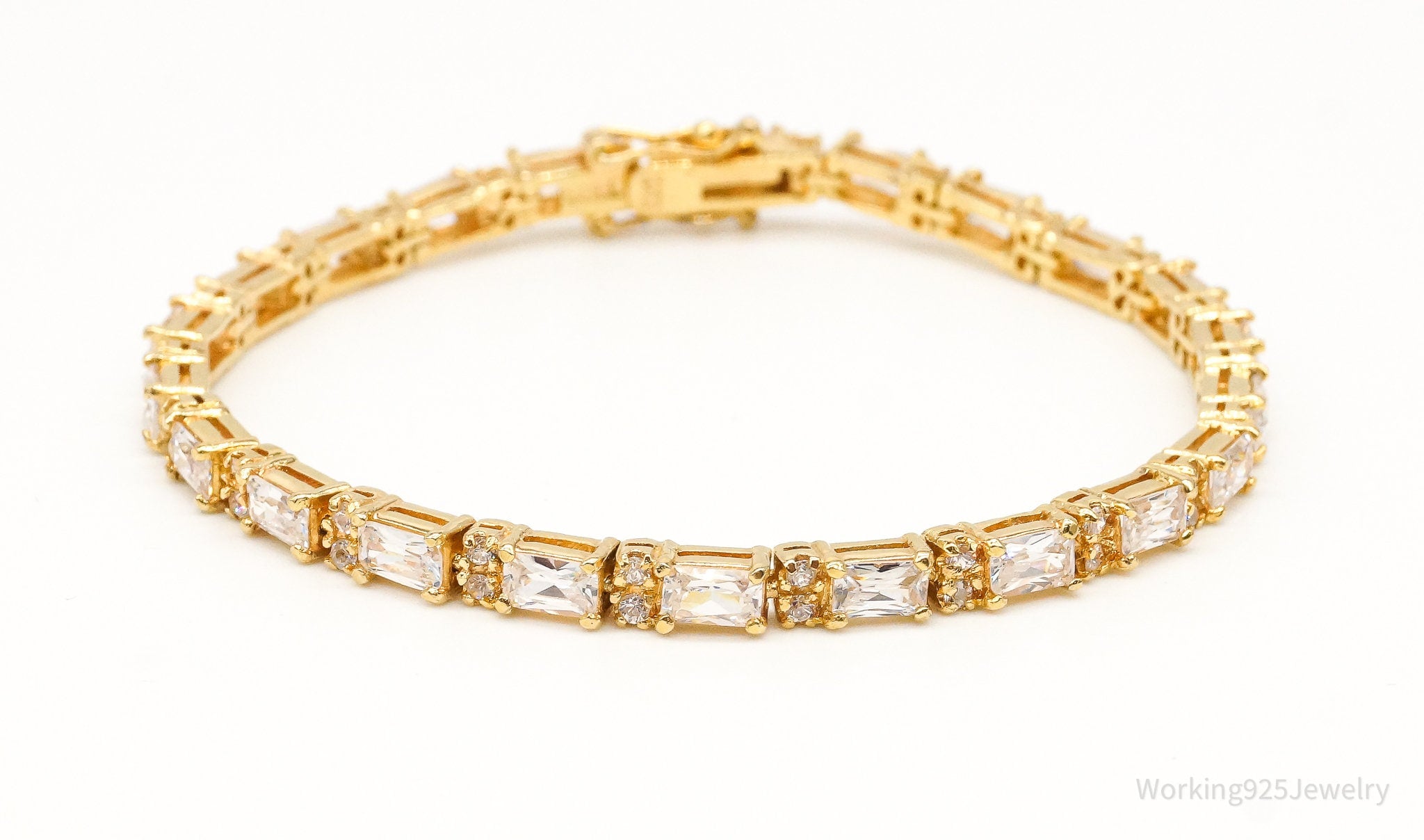 Vintage Cubic Zirconia Gold Vermeil Sterling Silver Tennis Bracelet