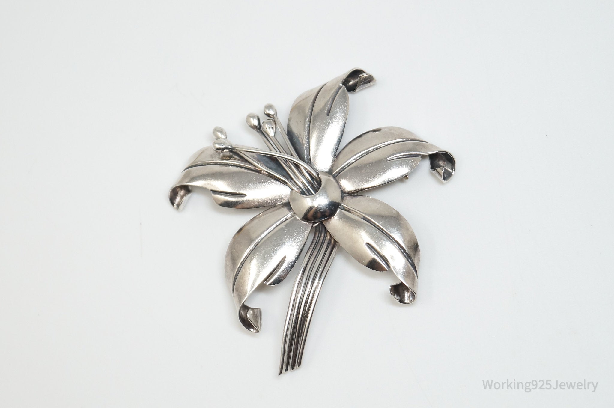 Large Vintage Maricela Tasco Floral Flower Sterling Silver Brooch Pin