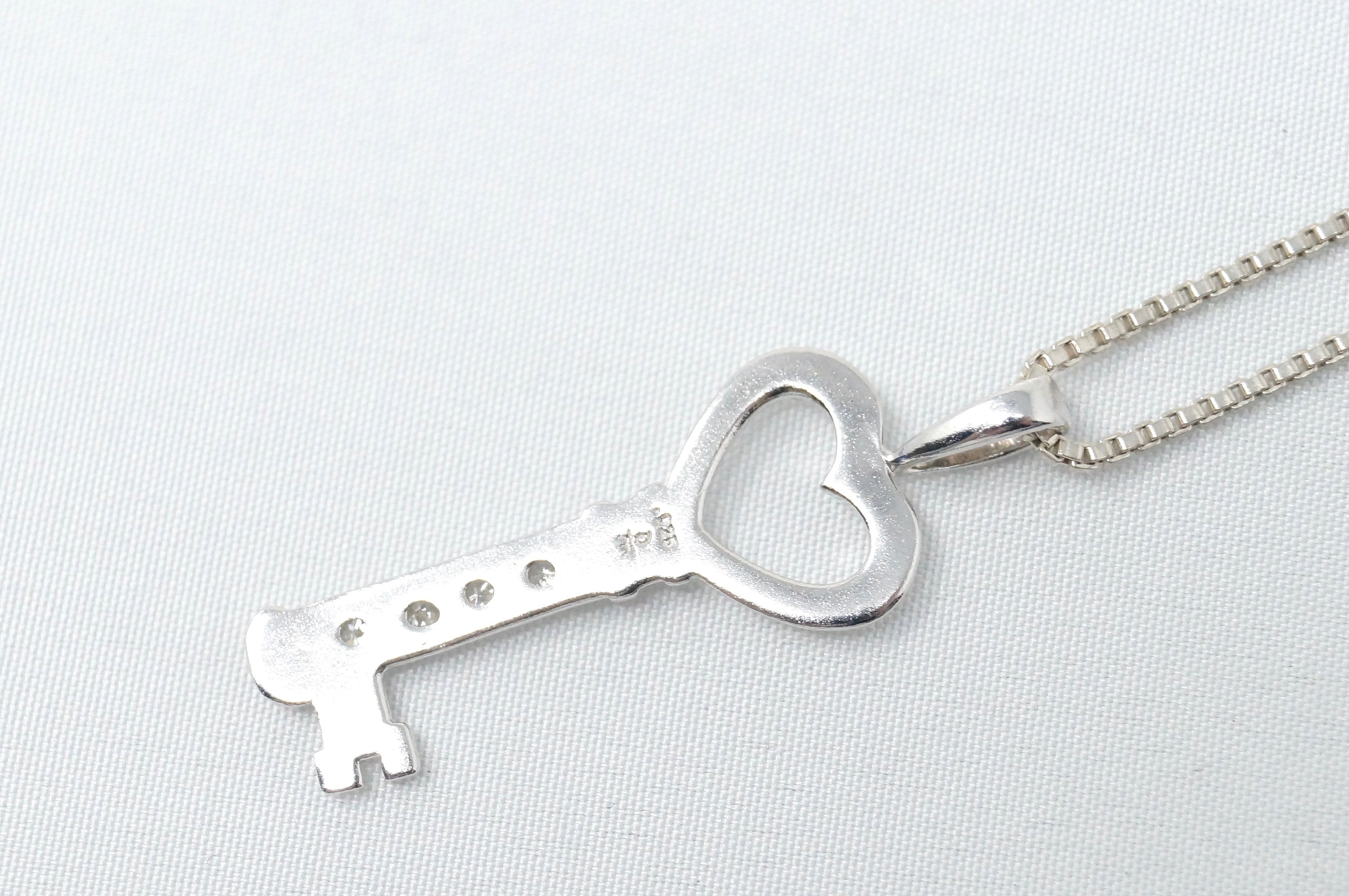 Vintage Diamond Heart Key "Key To My Heart" Sterling Silver Necklace 20"