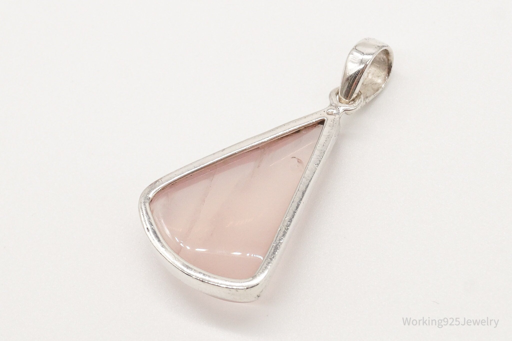 Large Vintage Rose Quartz Sterling Silver Pendant