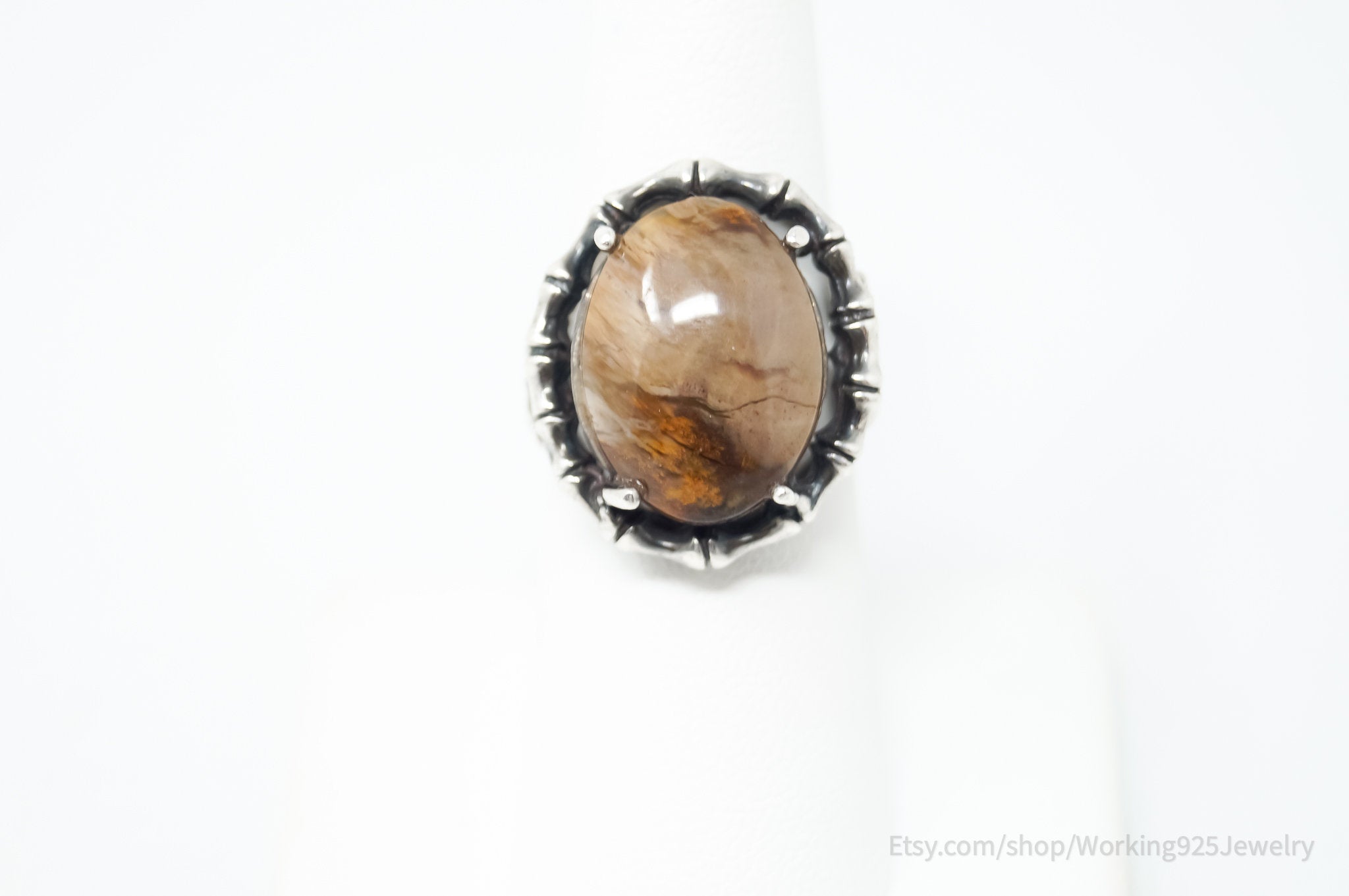 Vintage Jasper Southwestern Bamboo Design Sterling Silver Ring - Size 7.25