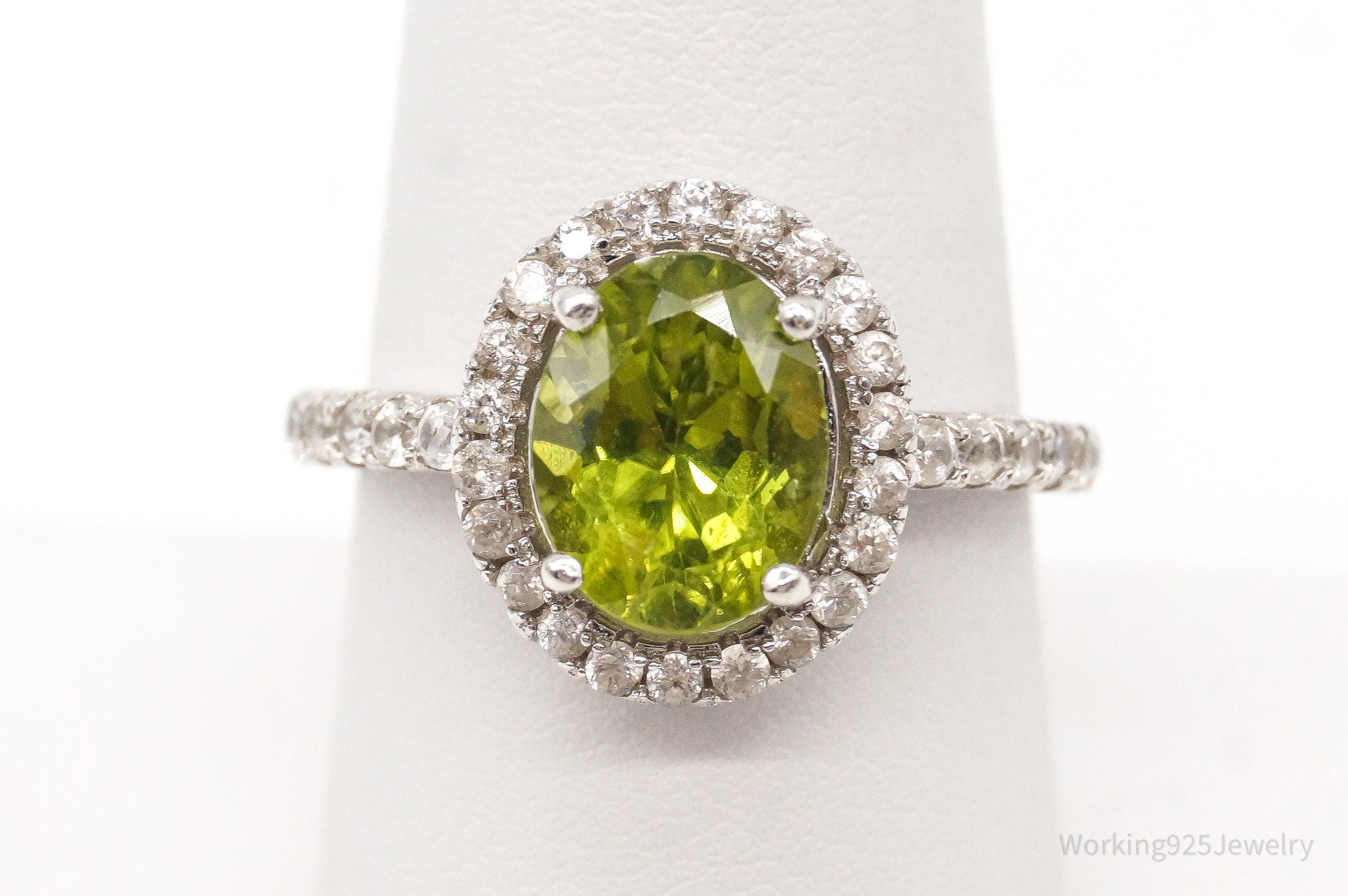 Vintage Designer KJC Peridot Cubic Zirconia Sterling Silver Ring - Size 8