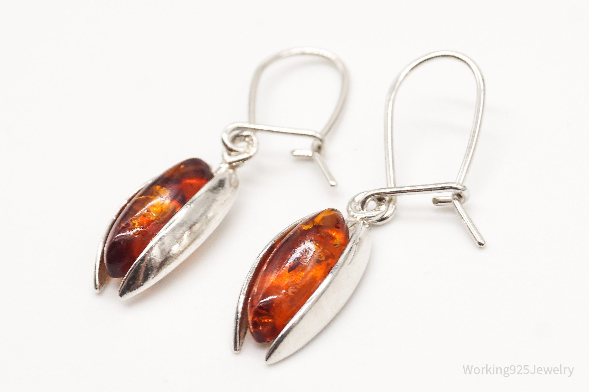 Vintage Amber Modernist Silver Earrings