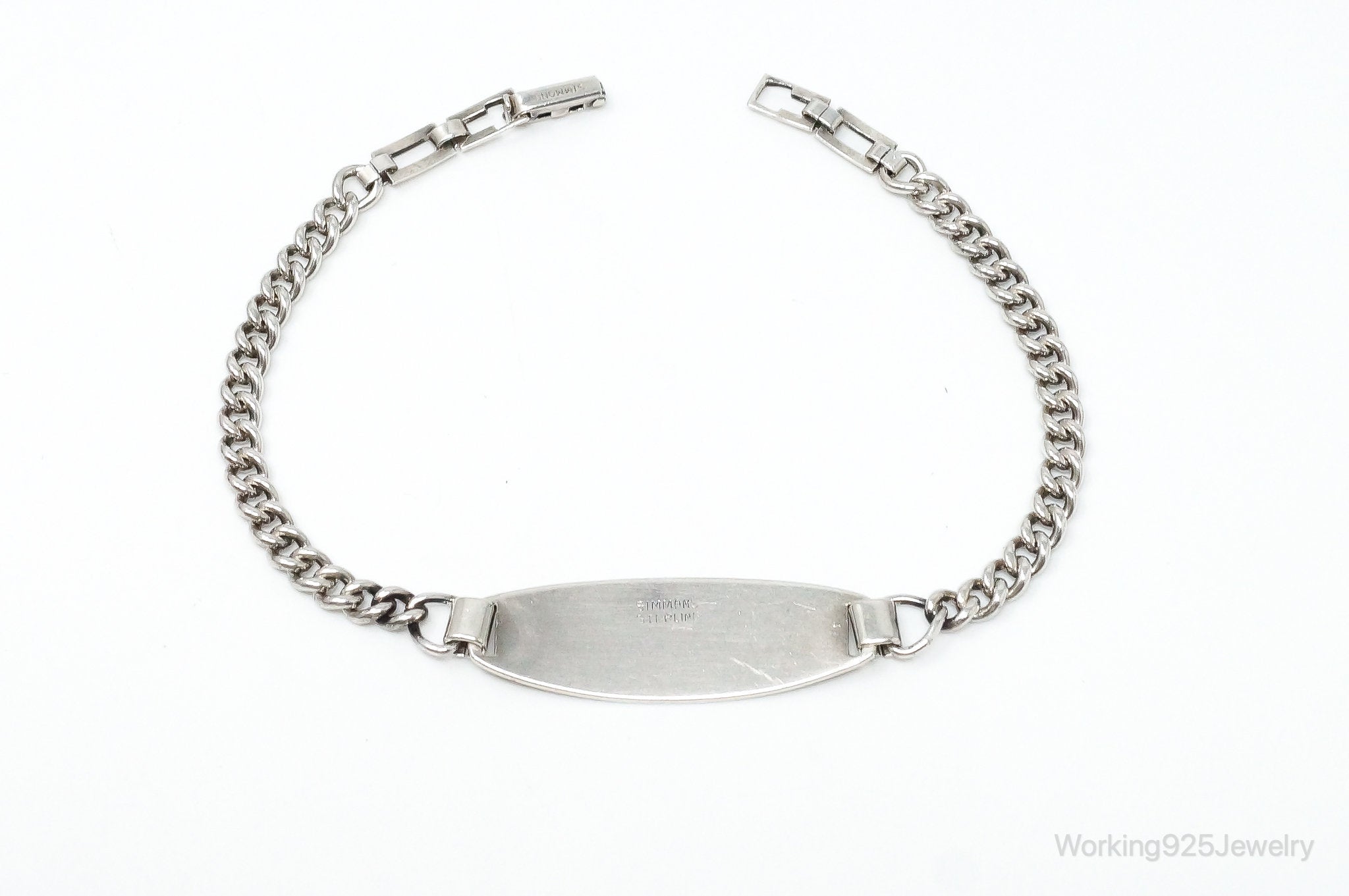 Antique Simmons Engravable Name ID Bar Monogram Sterling Silver Bracelet