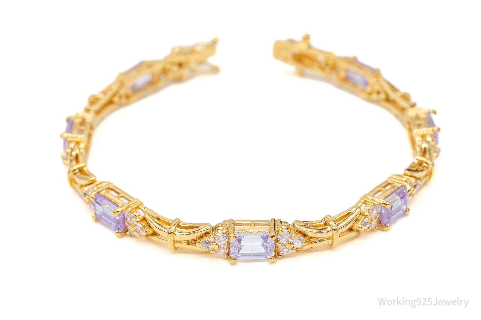 Vintage FAS Purple & White Cubic Zirconia Gold Vermeil Sterling Silver Bracelet