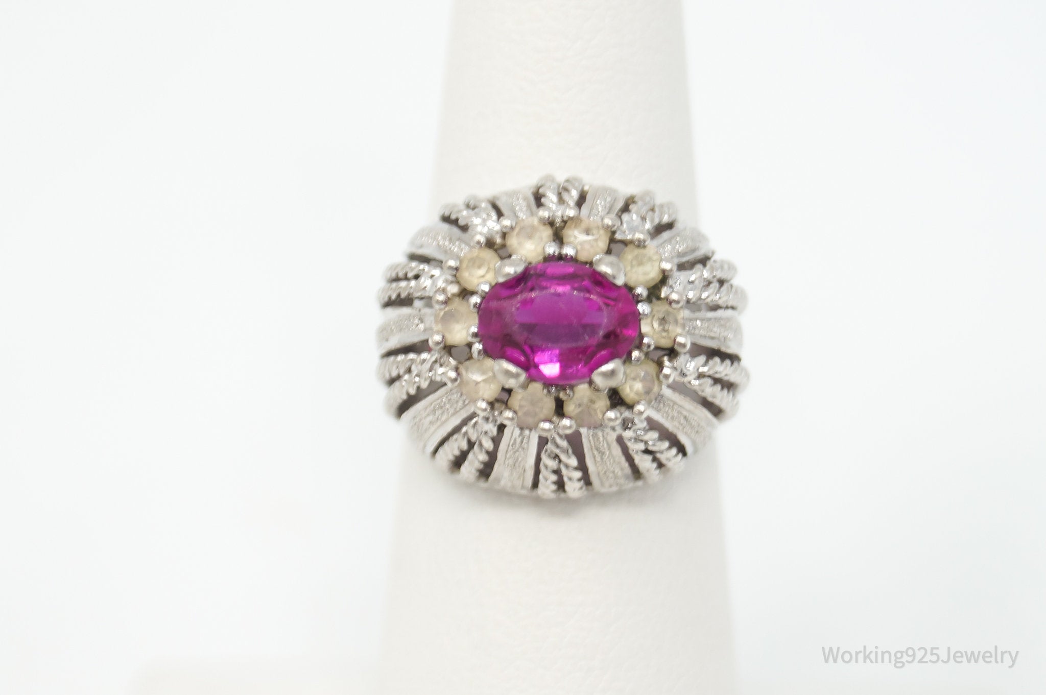 Antique Designer GR Hot Pink Topaz Sterling Silver Dome Bombe Ring - Sz 6