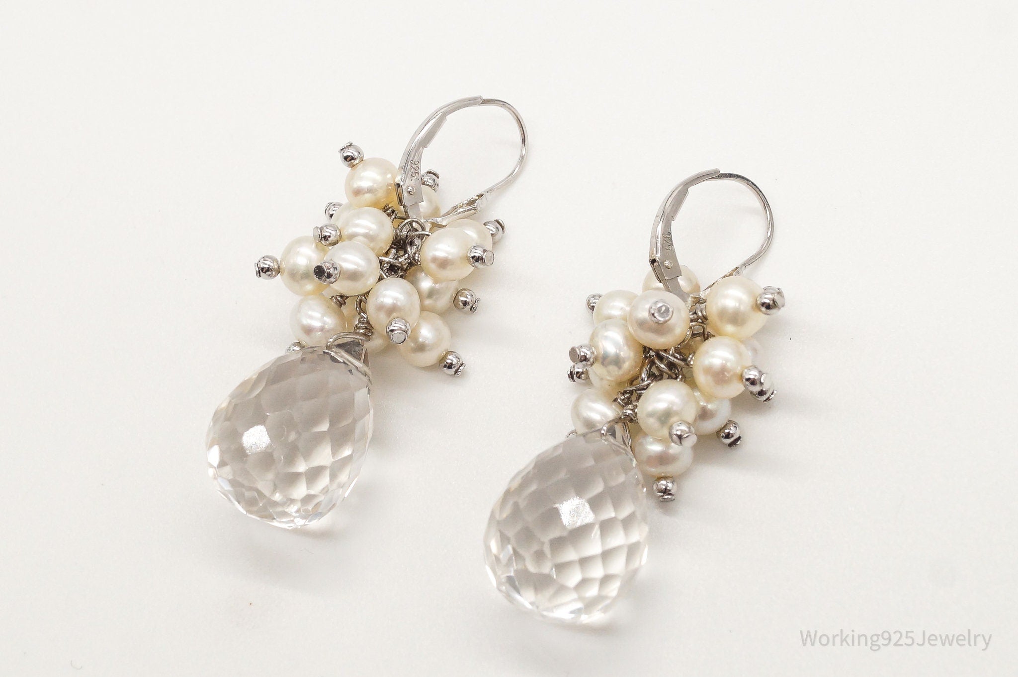 Vintage Crystal Quartz Pearl Sterling Silver Earrings