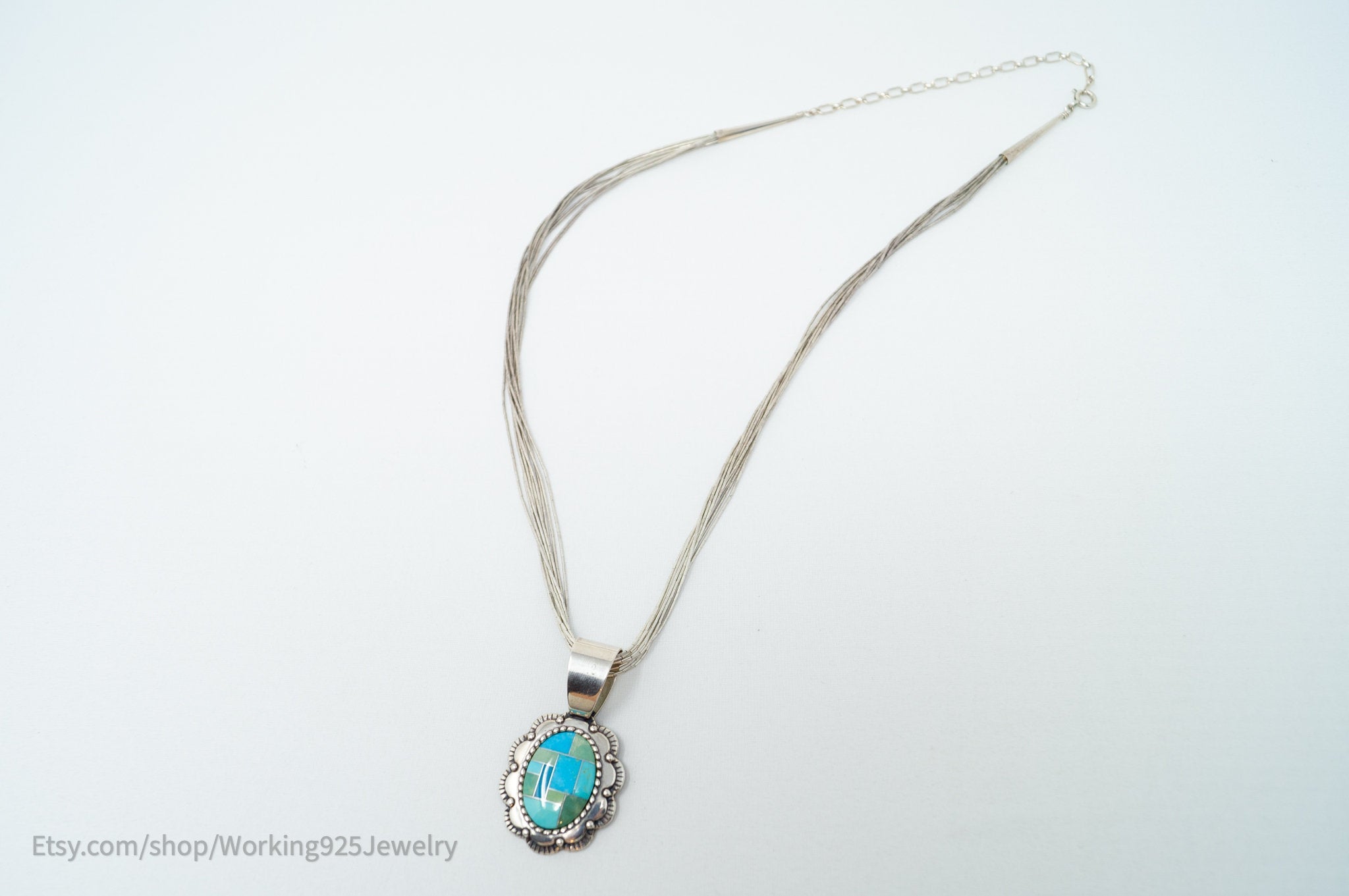 Vintage Designer Carolyn Pollack Relios Turquoise Sterling Silver Necklace