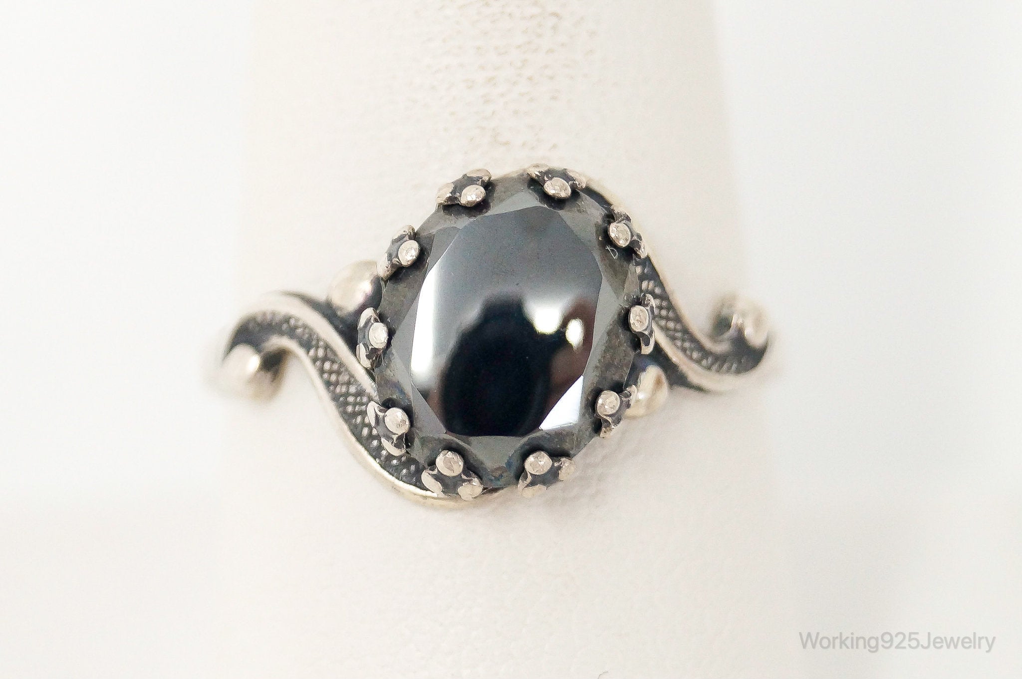 Vintage Designer WM Co Hematite Sterling Silver Ring - Size 9