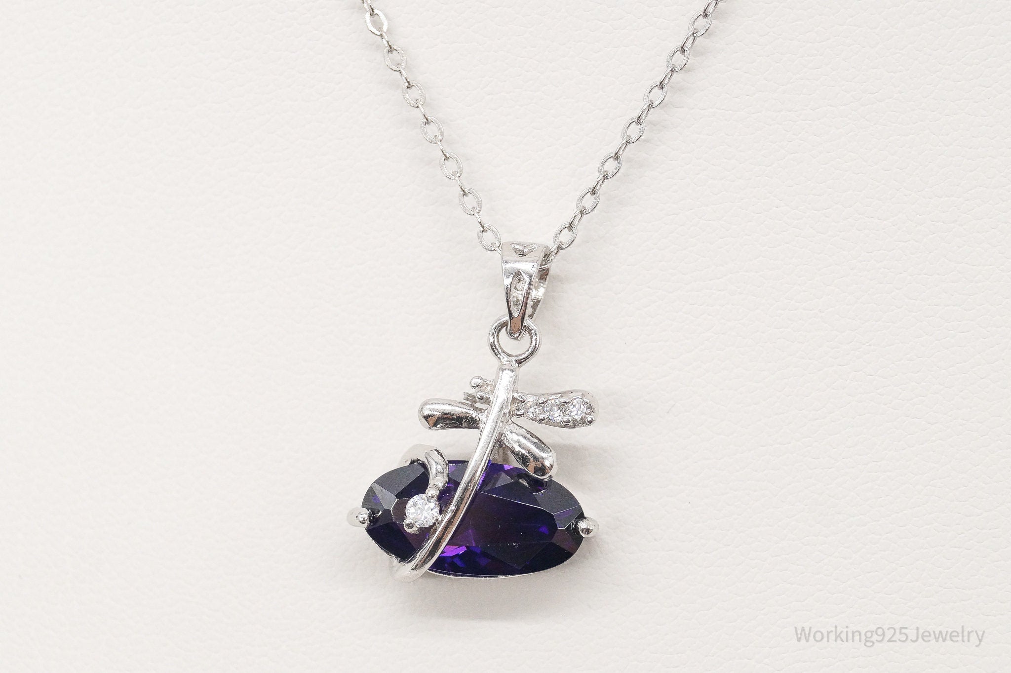 Cubic Zirconia Lab Amethyst Sterling Silver Necklace