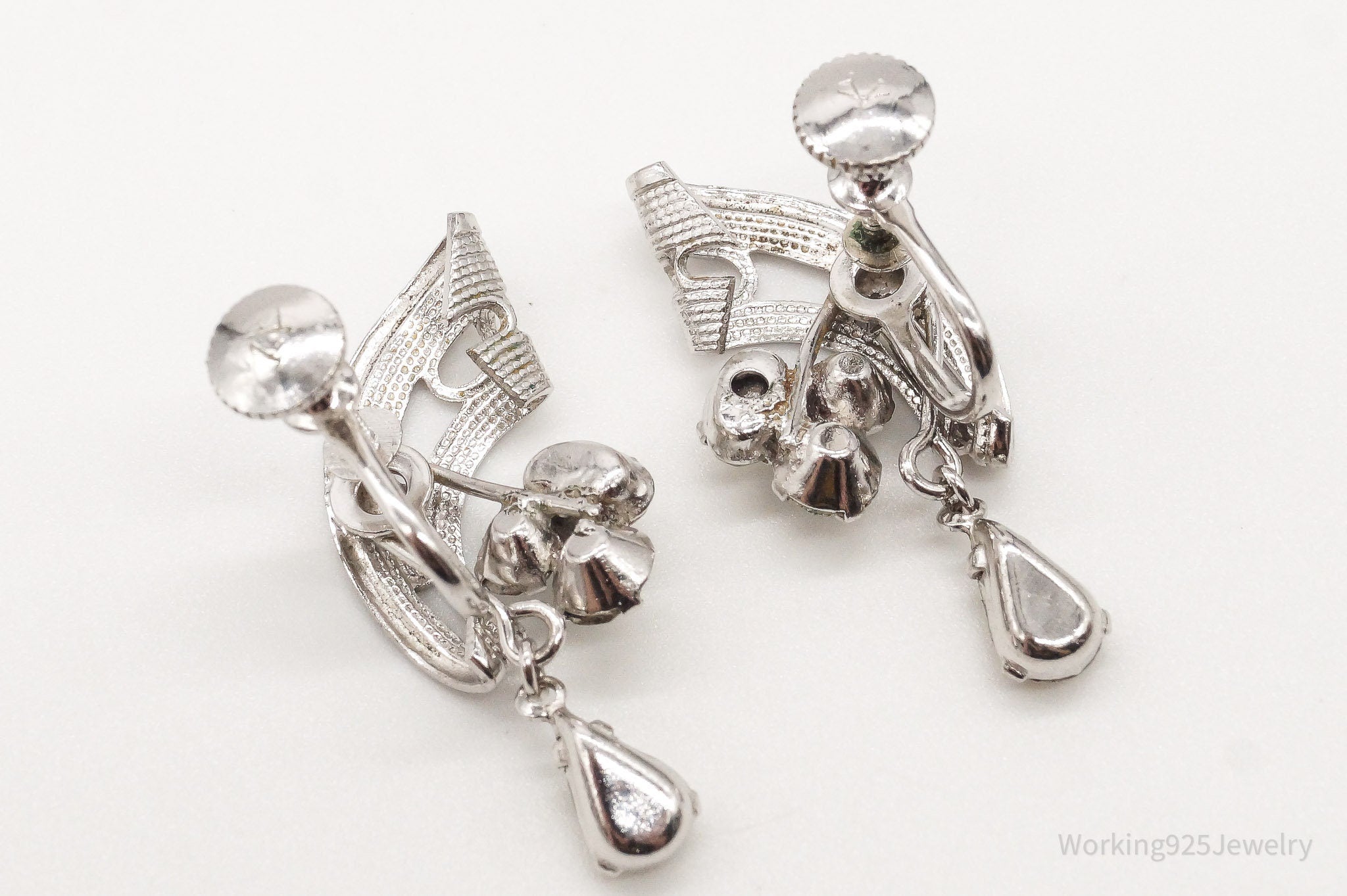 Vintage 1940s Art Deco Rhinestone Silver Screw Back Earrings