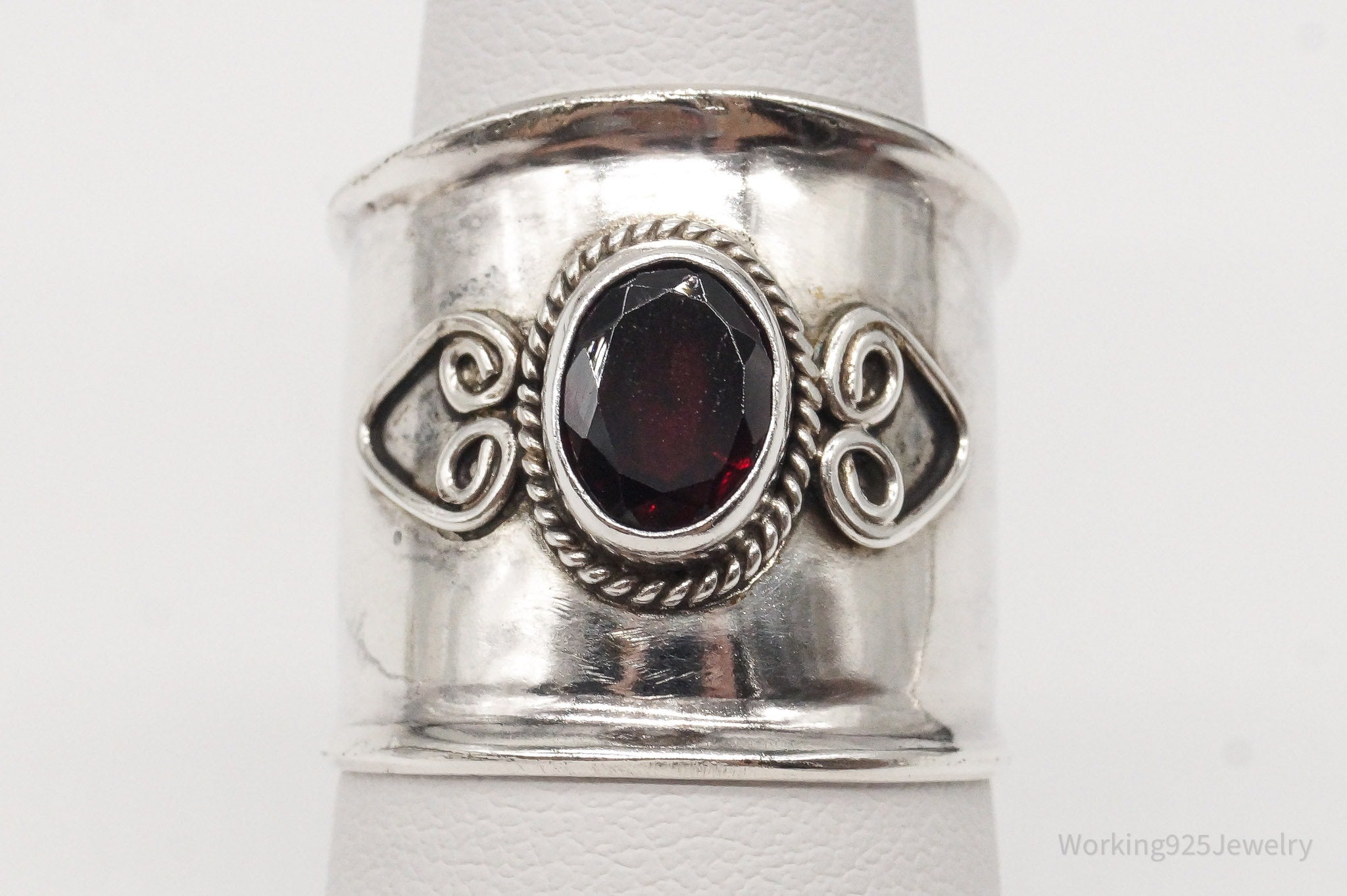 Vintage Garnet Sterling Silver Ring - Size 8