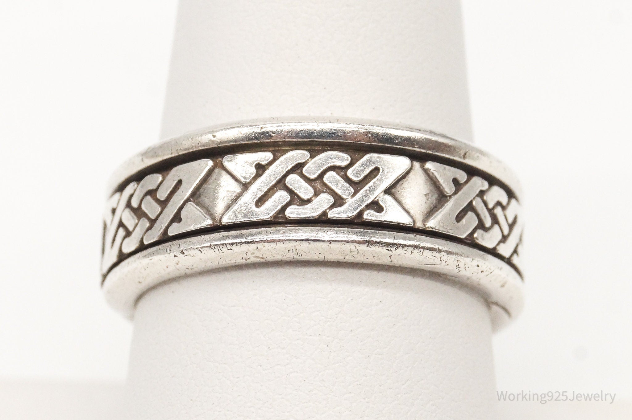 Vintage Celtic Knot Design Sterling Silver Spinner Band Ring Size 8.75