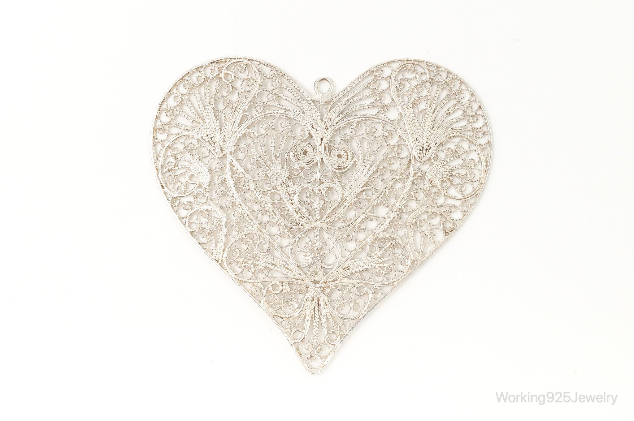 Vintage Filigree Heart Sterling Silver Large Tree Ornament