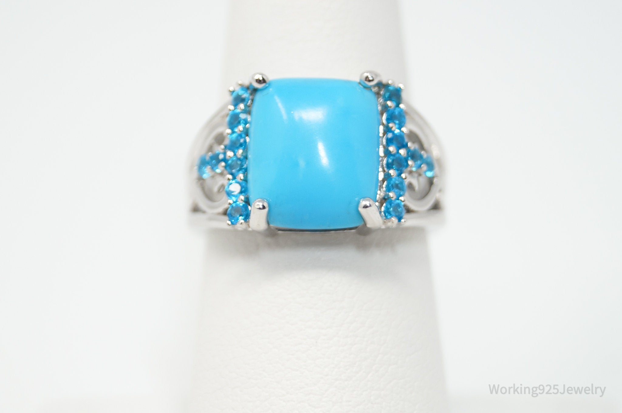 Vintage Designer DK Turquoise Blue Topaz Sterling Silver Ring - Size 7