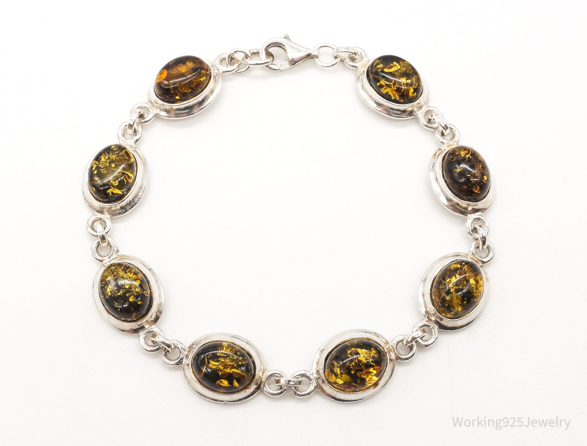 Vintage Amber Sterling Silver Bracelet