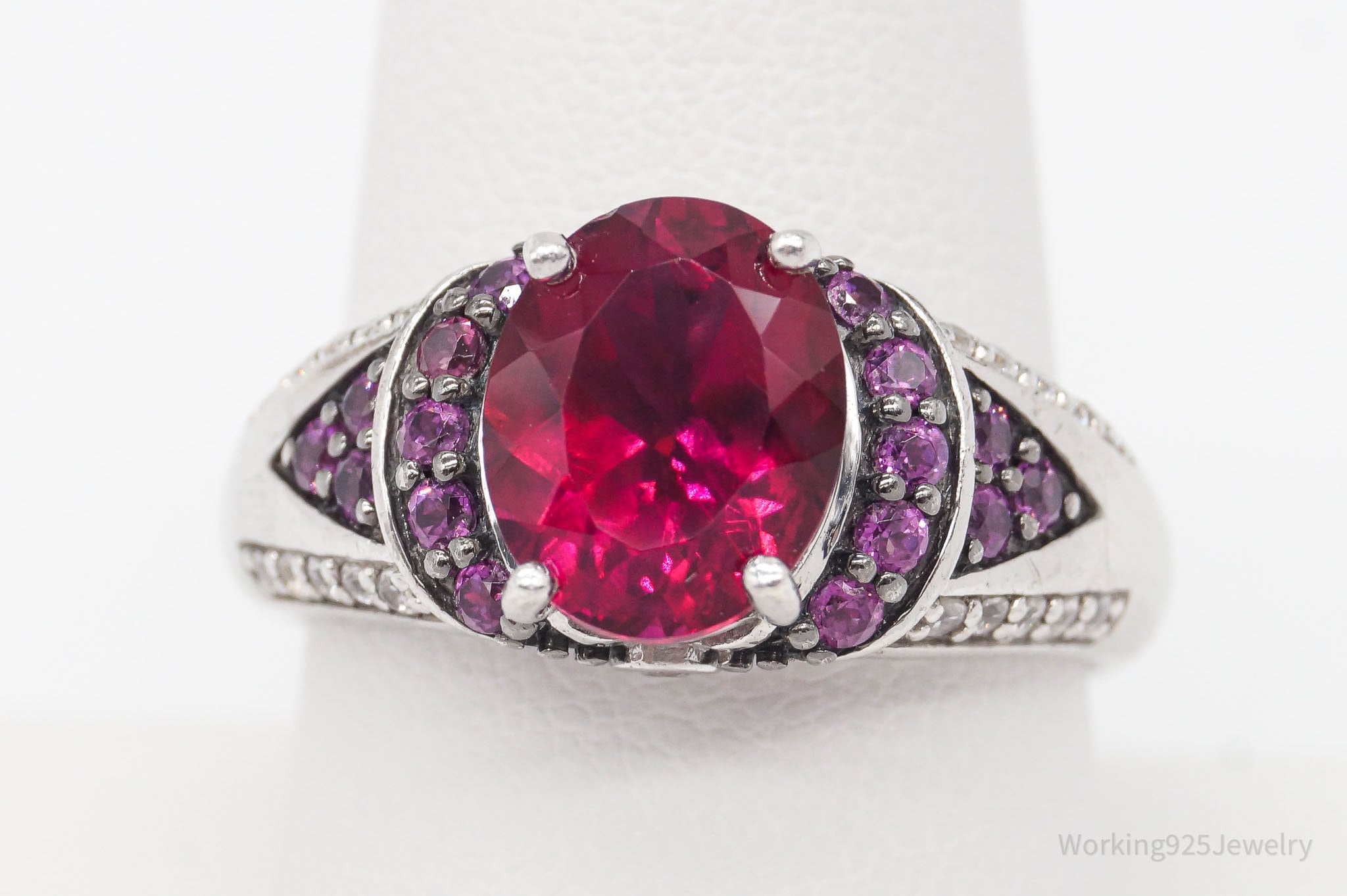 Vintage Designer Pink Tourmaline Cubic Zirconia Sterling Silver Ring - Size 10