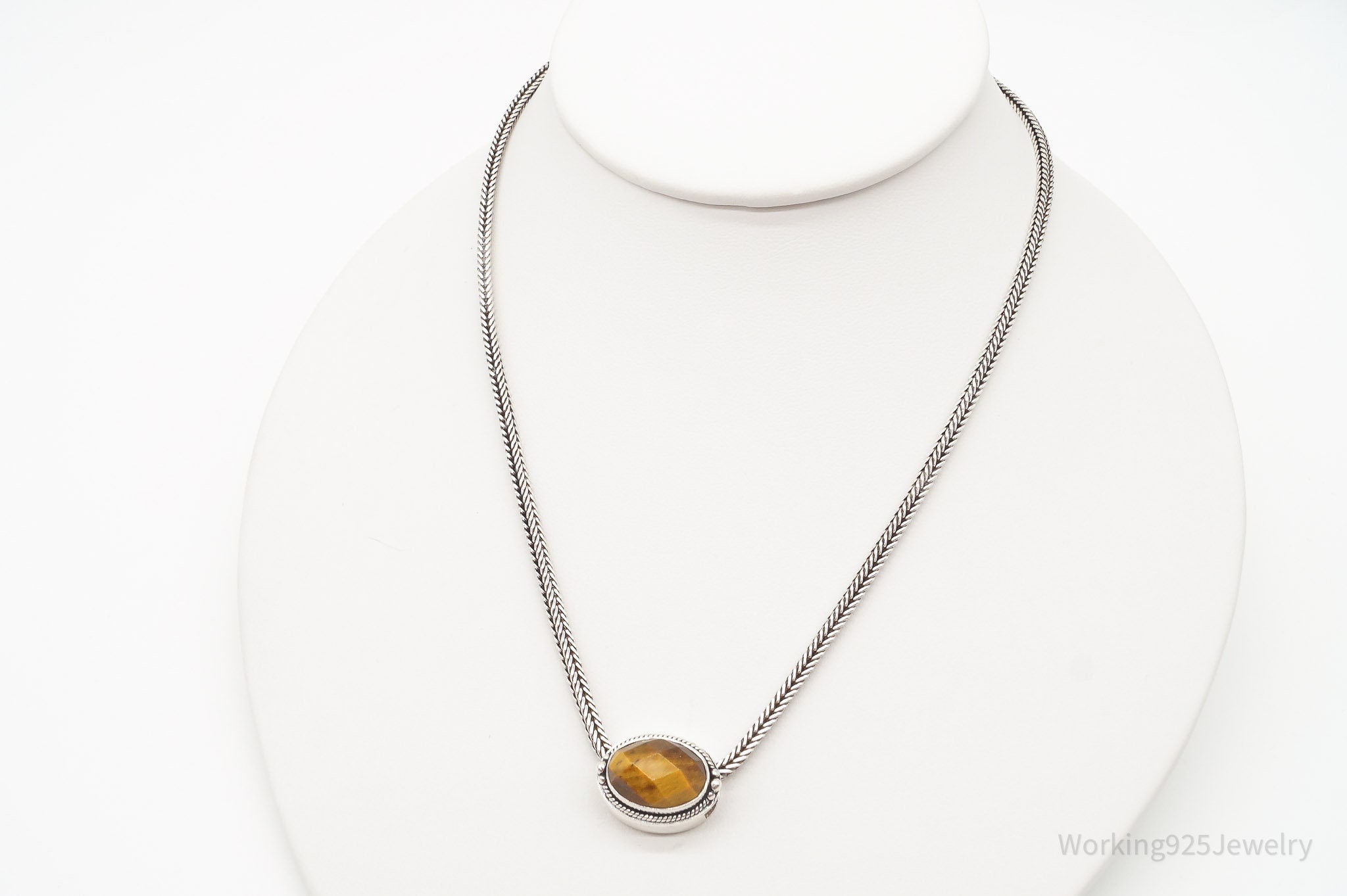 Vintage Designer Lori Bonn Tigers Eye Sterling Silver Necklace