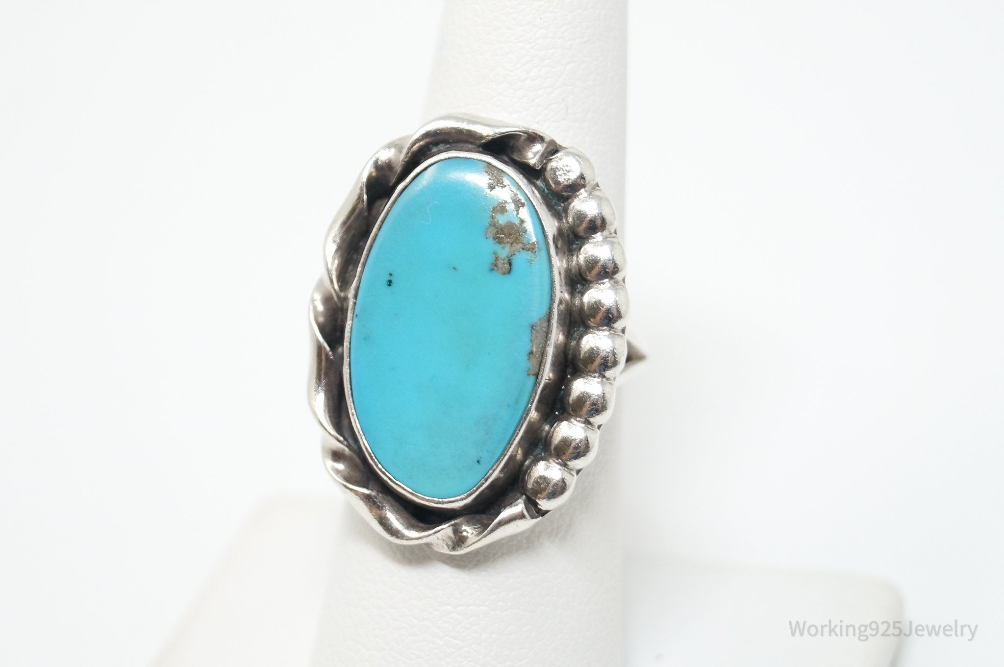 Large Vtg Native American Turquoise Sterling Silver Ring - Sz 7.25