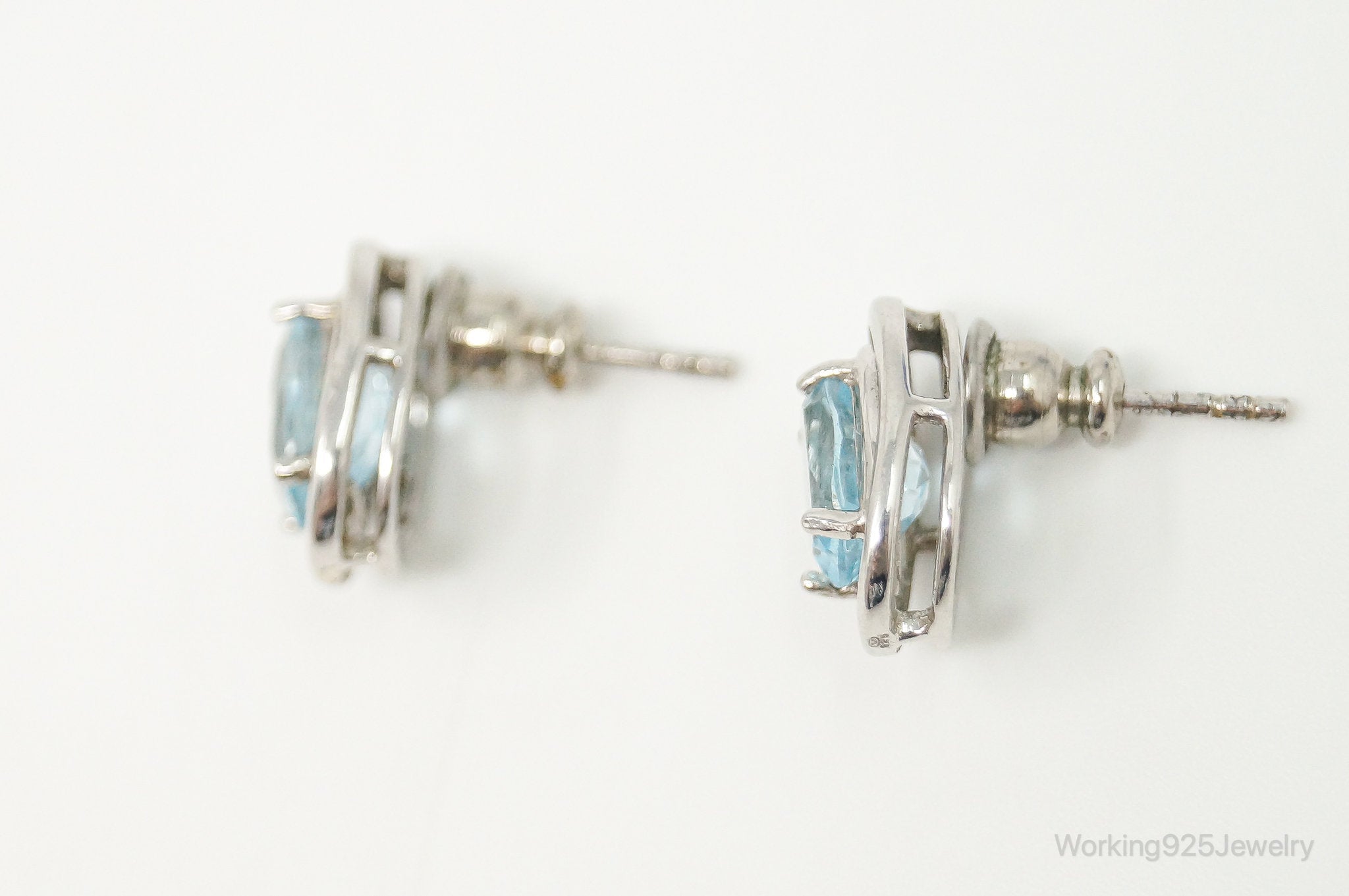 Blue Topaz Art Deco Sterling Silver Earrings