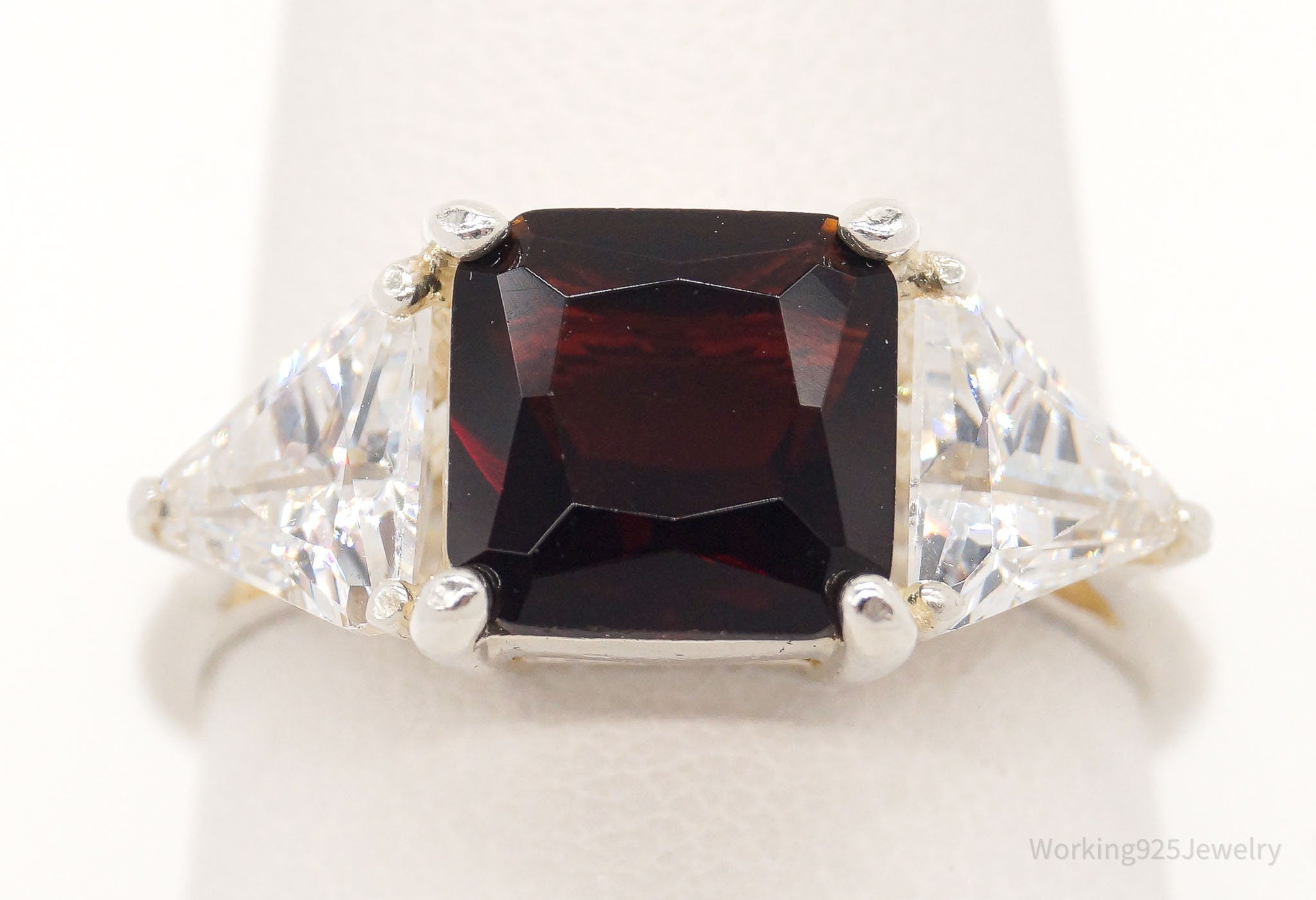 Vintage Garnet Cubic Zirconia Sterling Silver Ring - Size 8