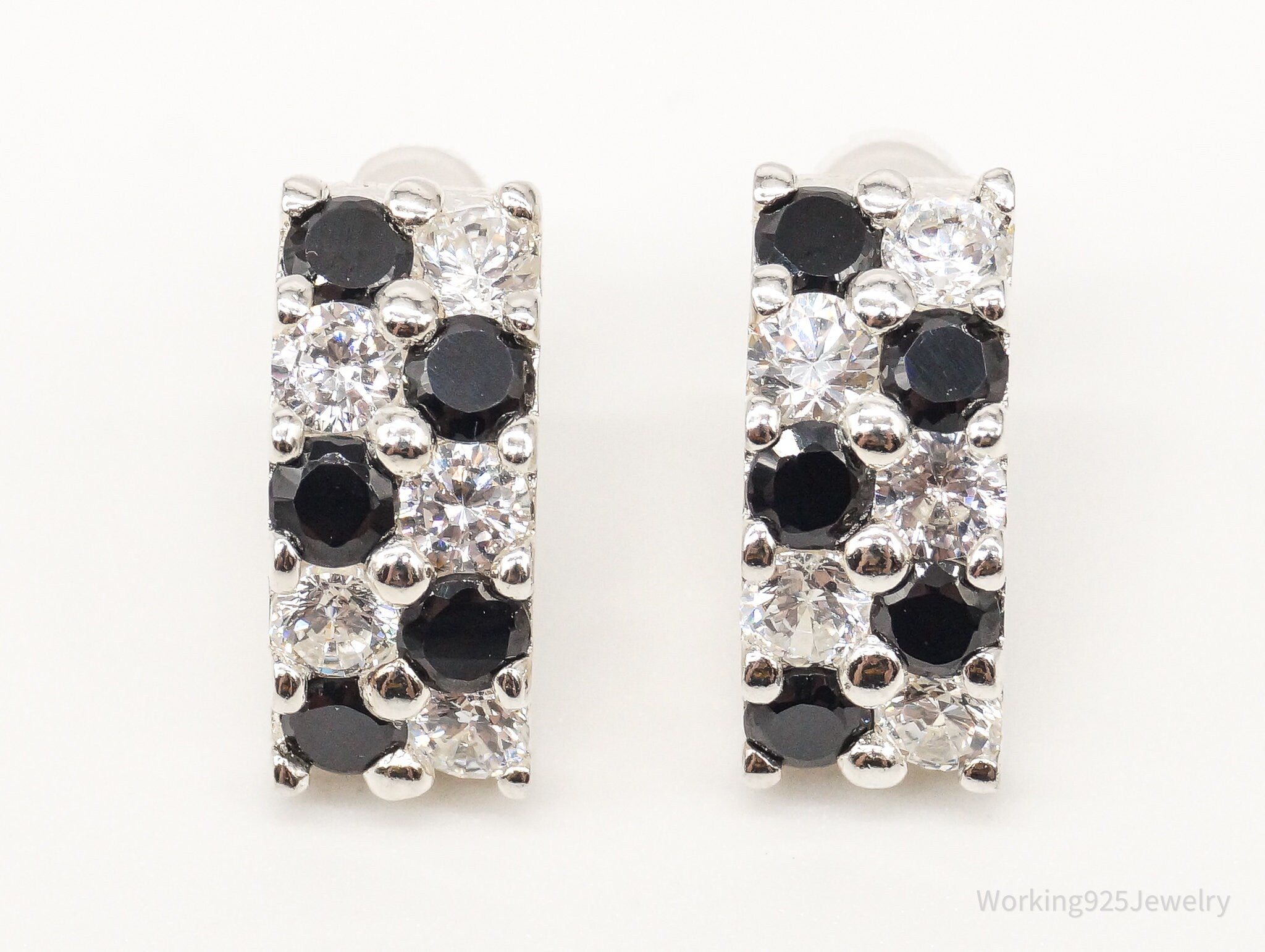 Vintage Black Onyx Cubic Zirconia Sterling Silver Earrings