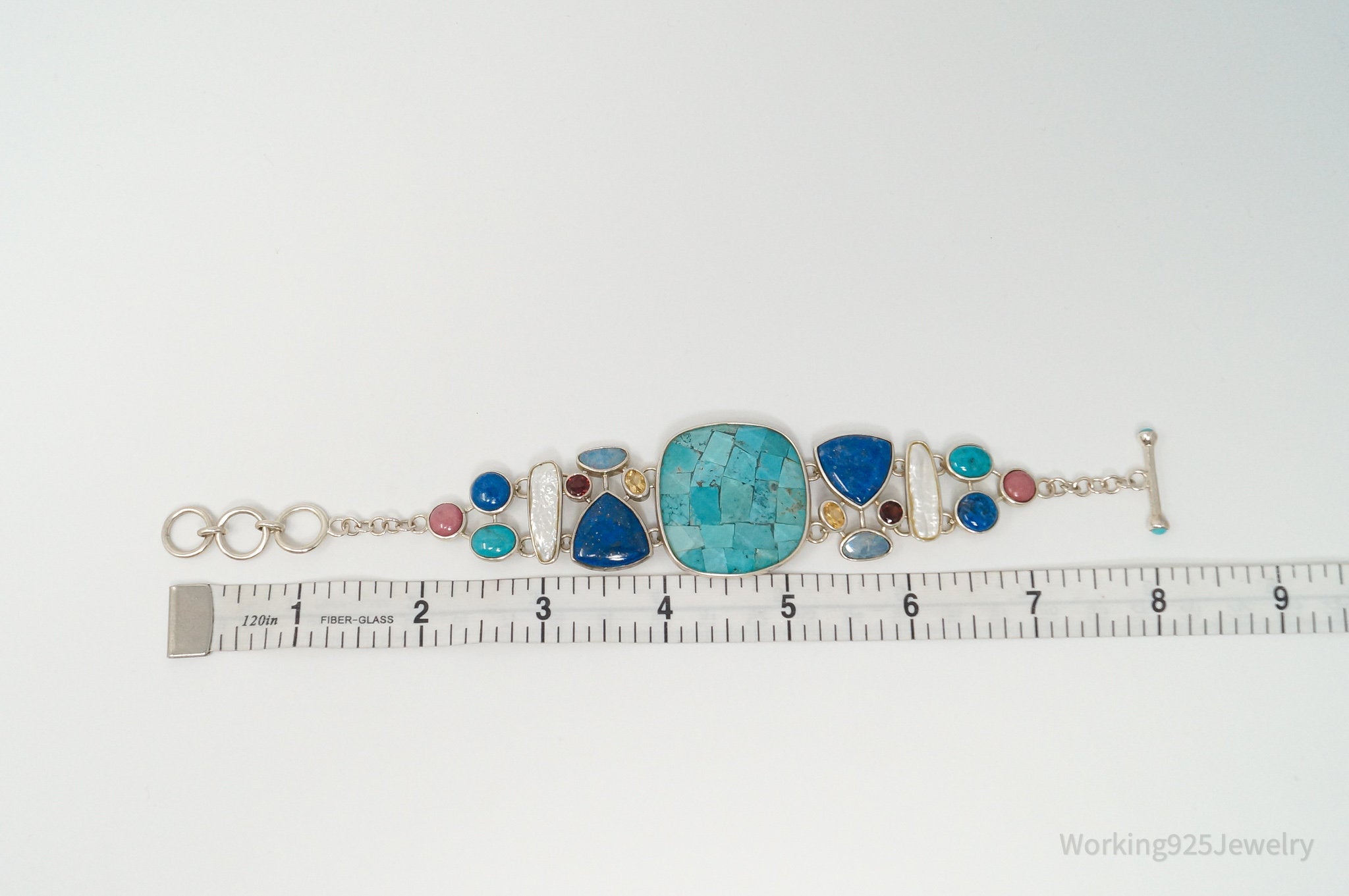 Designer Whitney Kelly WK Multi Gemstone Sterling Silver Toggle Bracelet