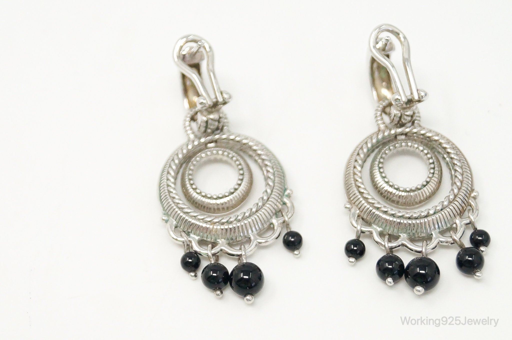 Designer Judith Ripka Black Onyx Cable Sterling Silver Earrings