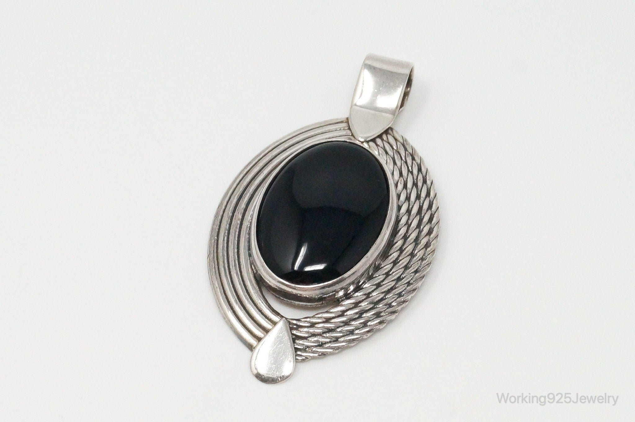 Large Mexico Designer ATI Black Onyx Southwestern Sterling Silver Pendant